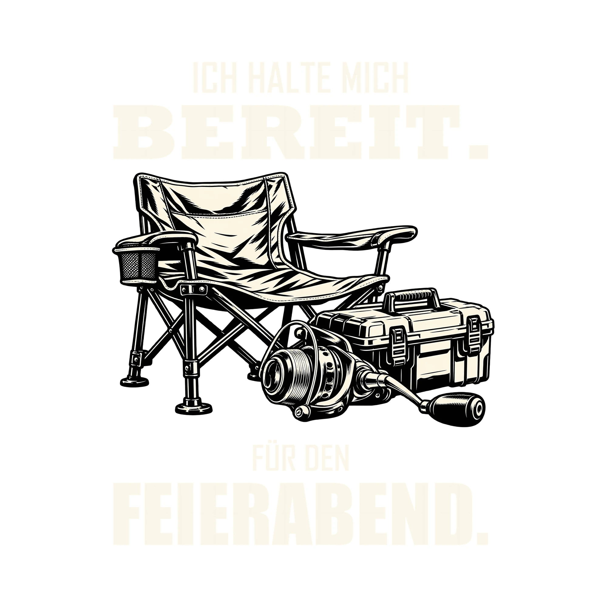 Bügelbild ICH HALTE MICH BEREIT. FÜR DEN FEIERABEND. als Grafik auf weißem Hintergrund (BB011540)