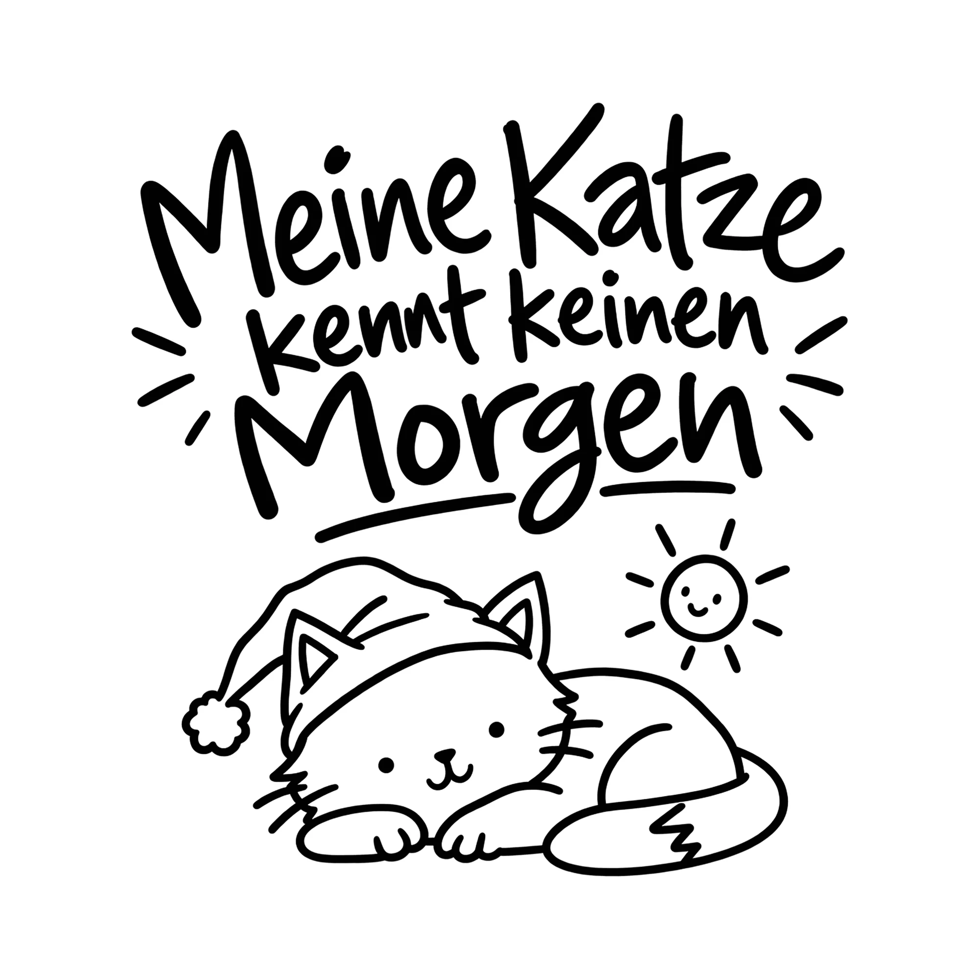 Bügelbild Meine Katze kennt keinen Morgen als Grafik auf weißem Hintergrund (BB013014)