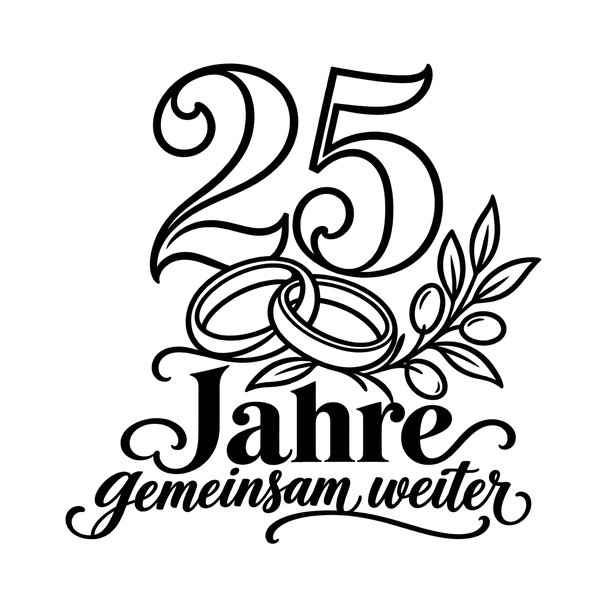 Bügelbild 25 Jahre gemeinsam weiter als Grafik auf weißem Hintergrund (BB013461)