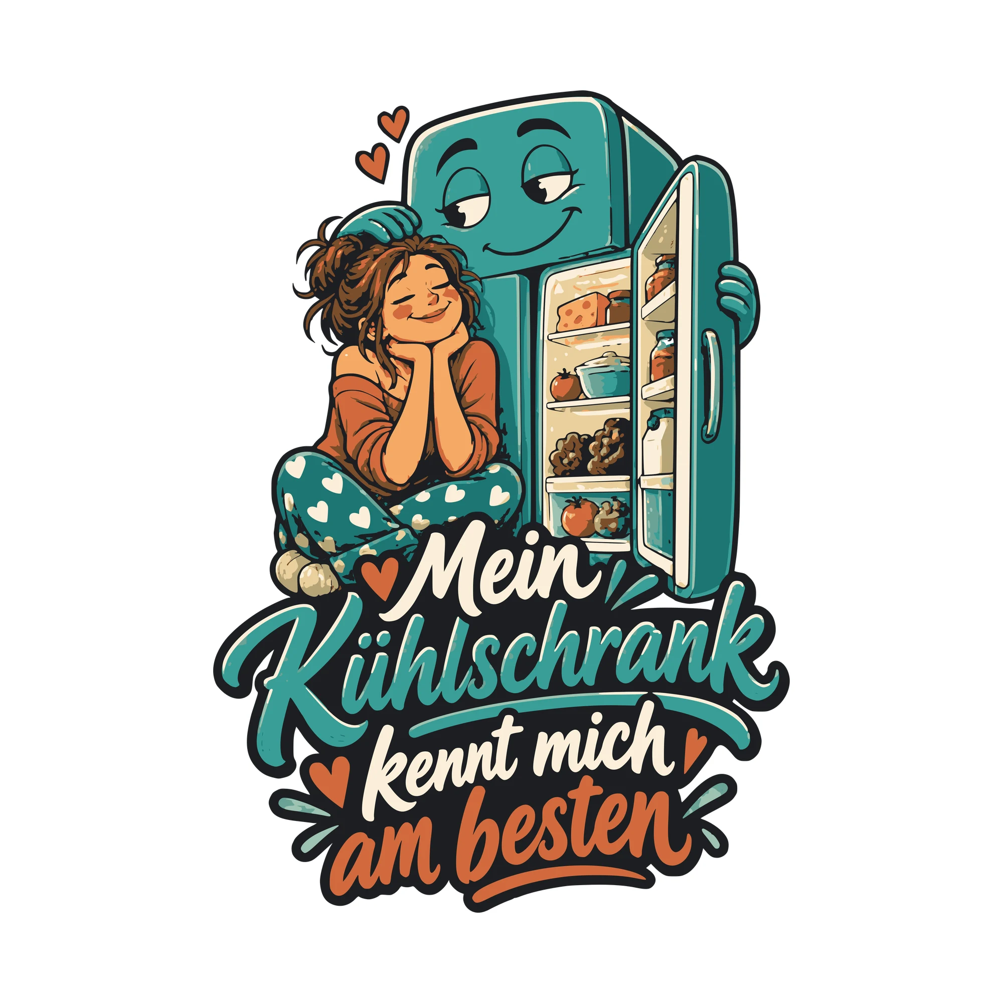 Bügelbild Mein Kühlschrank kennt mich am besten als Grafik auf weißem Hintergrund (BB011082)