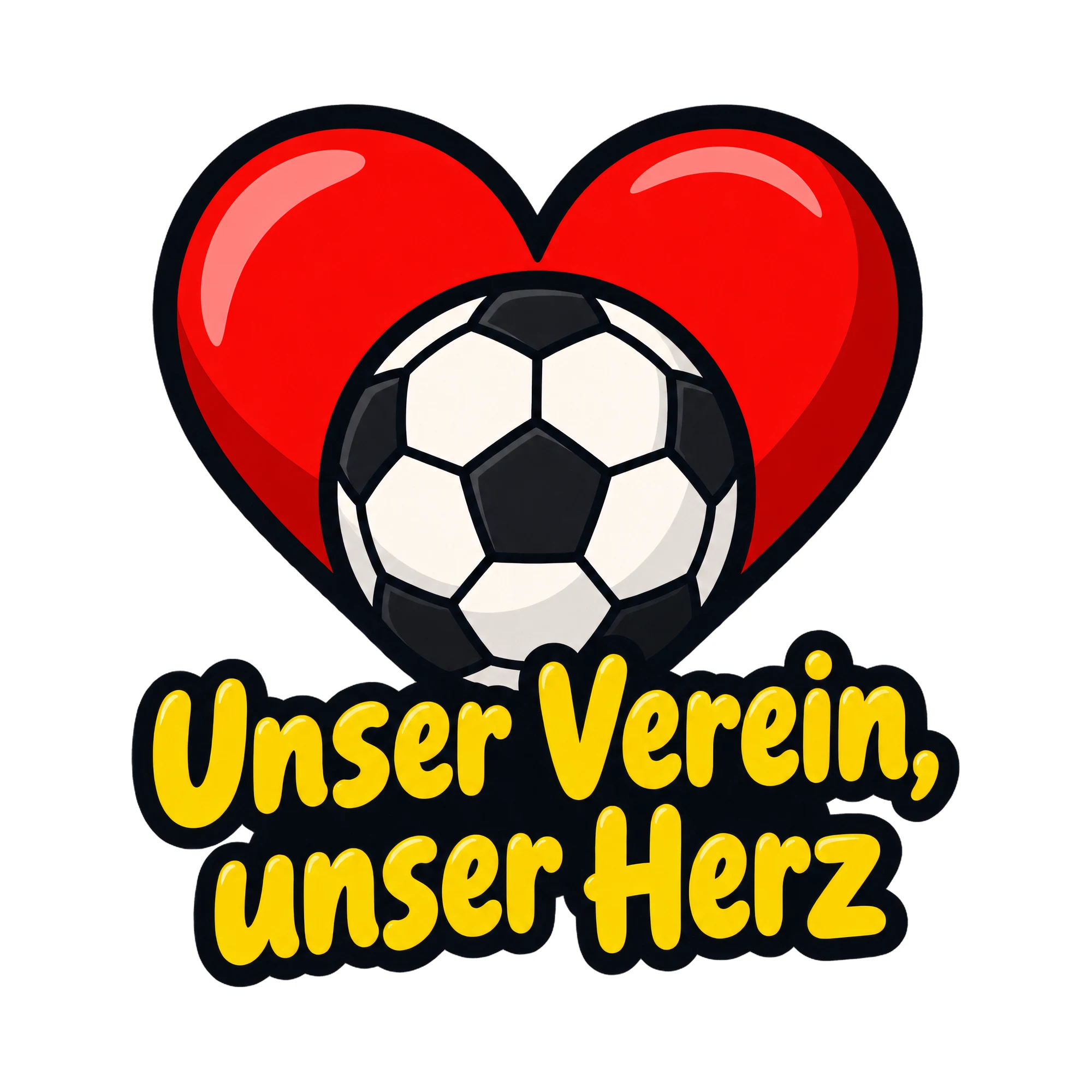 Bügelbild Unser Verein, unser Herz, Sport Shirt Spruch als Grafik auf weißem Hintergrund (BB016657)