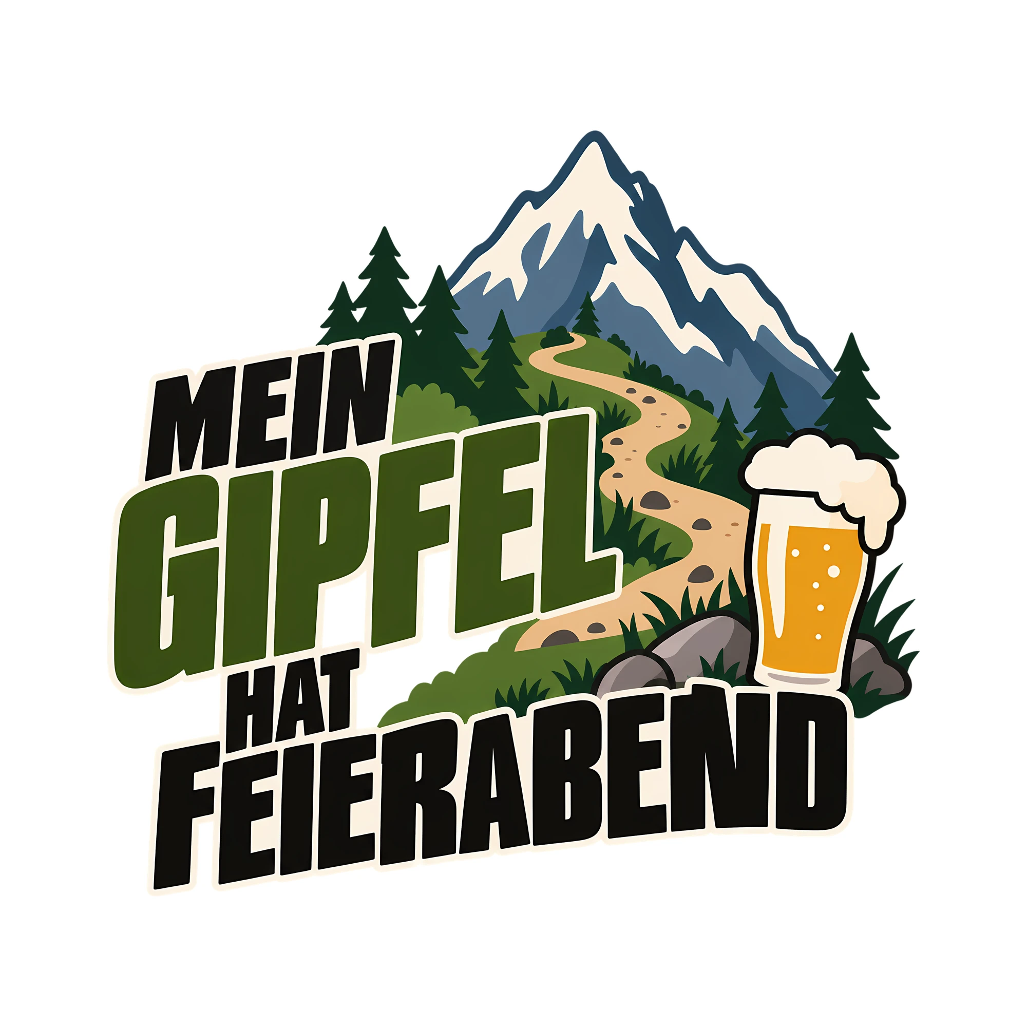Bügelbild MEIN GIPFEL HAT FEIERABEND als Grafik auf weißem Hintergrund (BB012186)