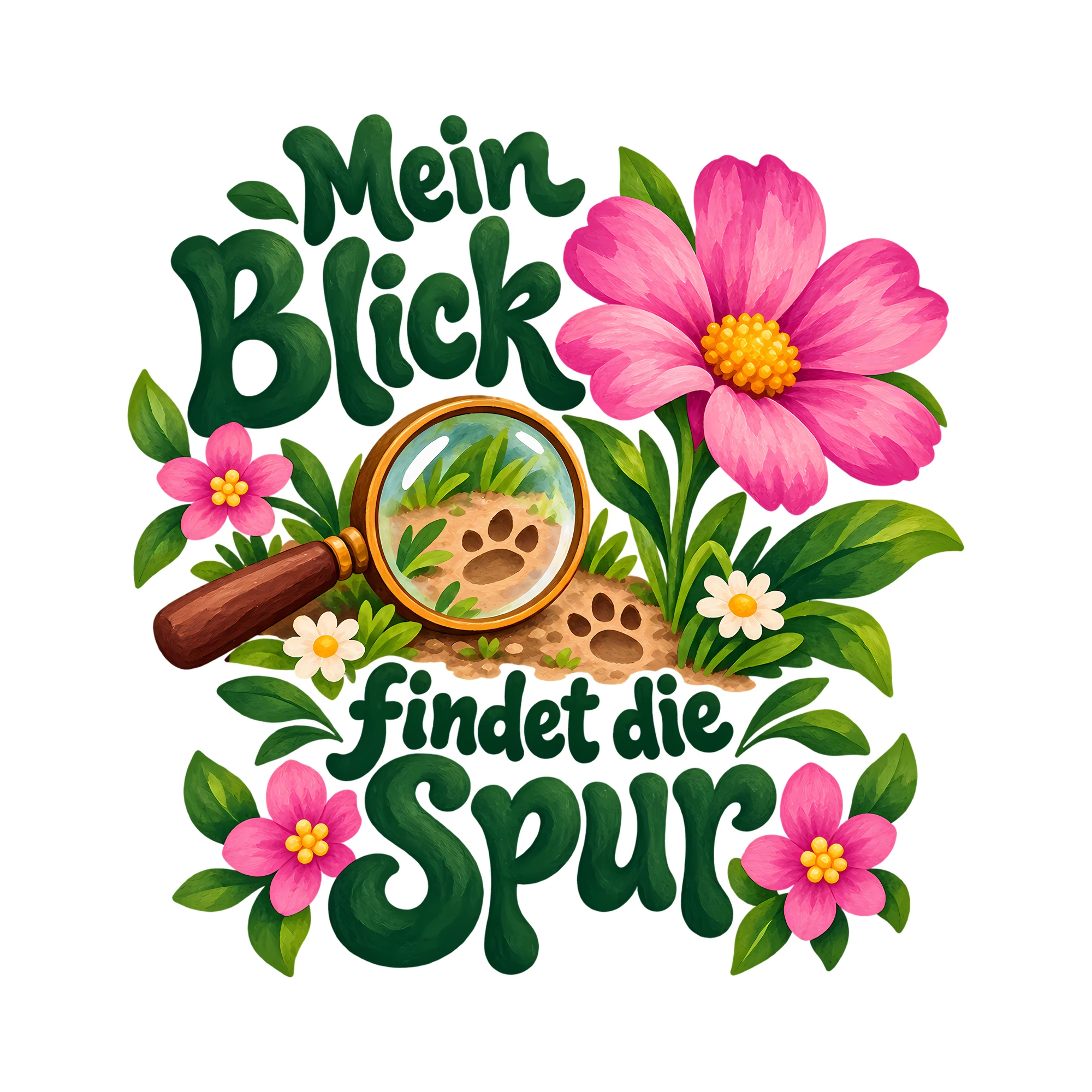 Bügelbild Mein Blick findet die Spur als Grafik auf weißem Hintergrund (BB012304)