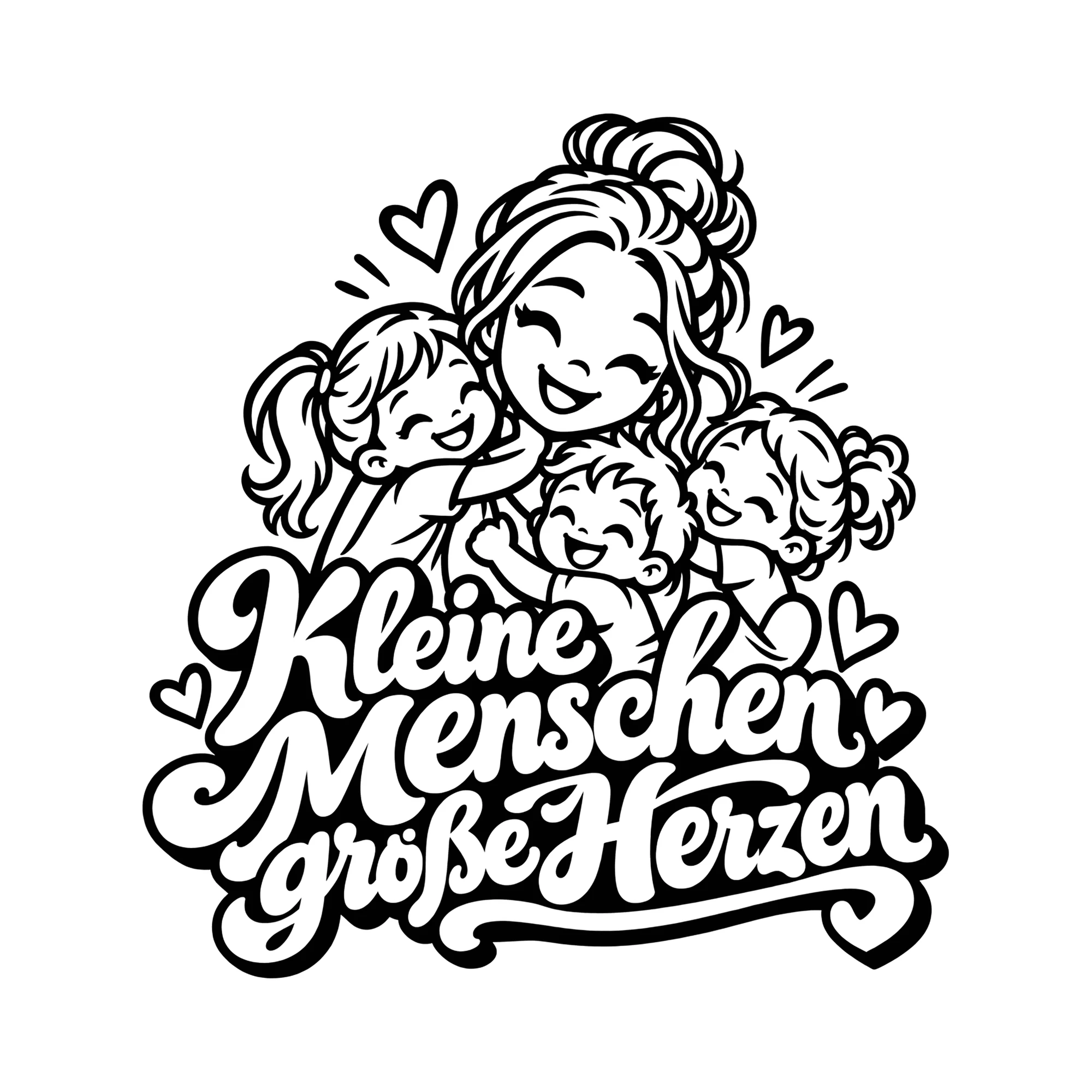 Bügelbild Kleine Menschen große Herzen als Grafik auf weißem Hintergrund (BB011559)