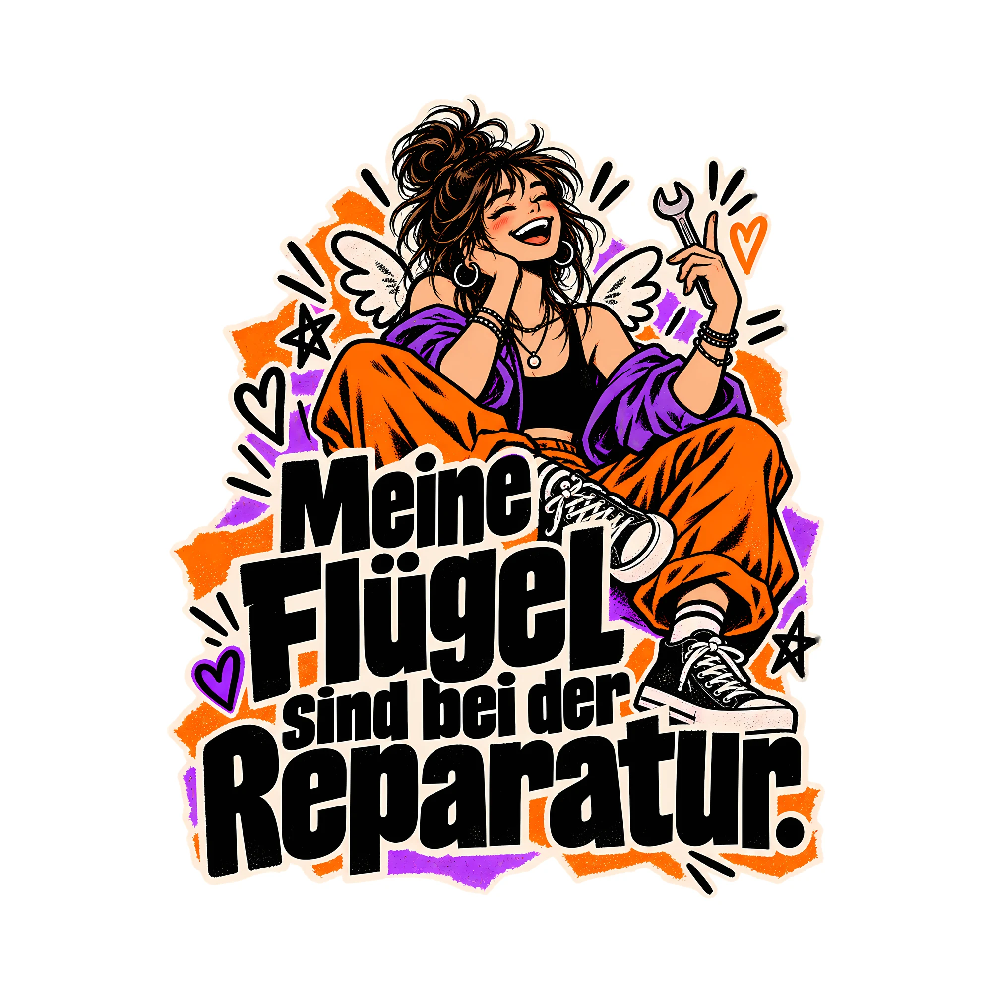 Bügelbild Meine Flügel sind bei der Reparatur., Lustiger Shirt Spruch als Grafik auf weißem Hintergrund (BB014701)