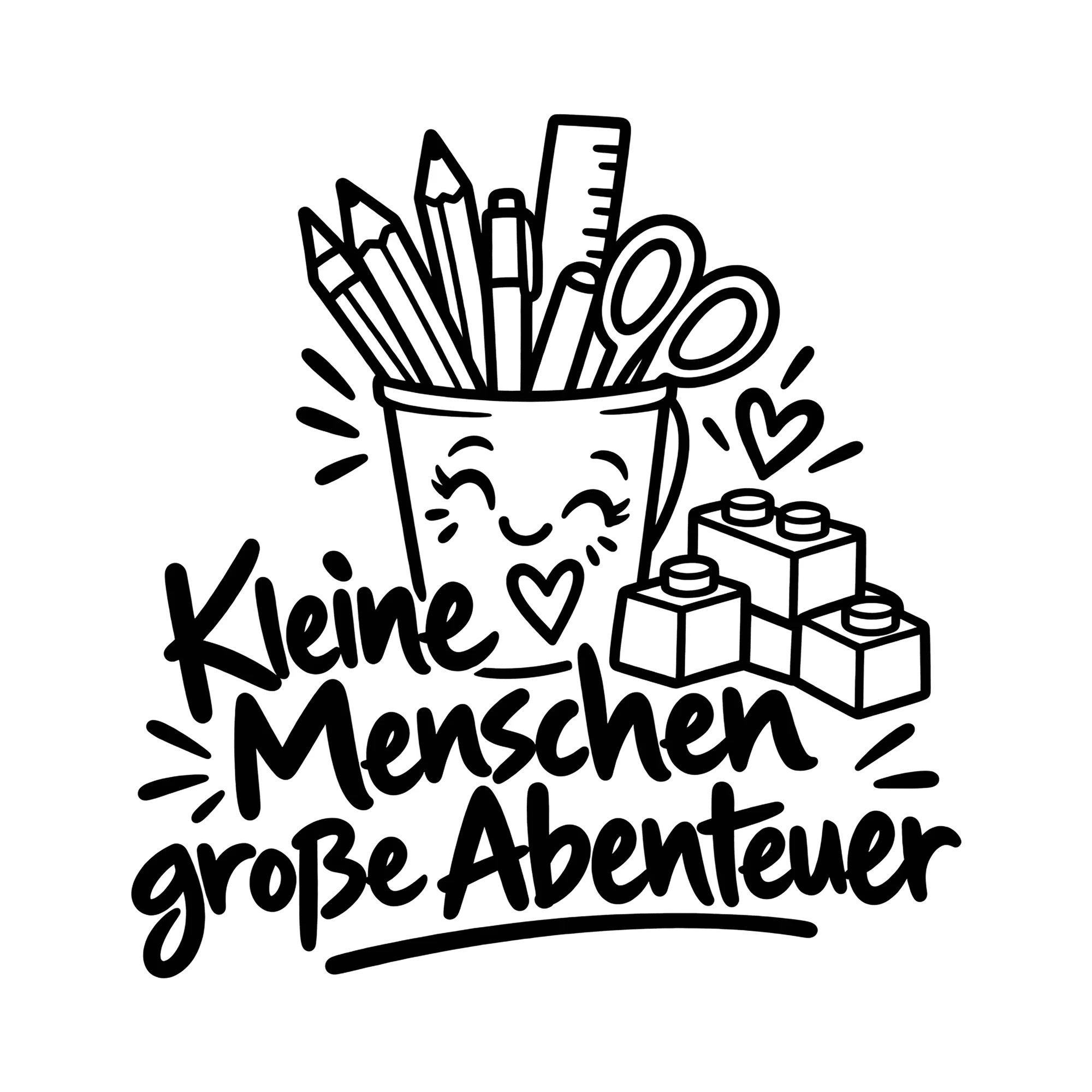 Bügelbild Kleine Menschen große Abenteuer als Grafik auf weißem Hintergrund (BB011617)