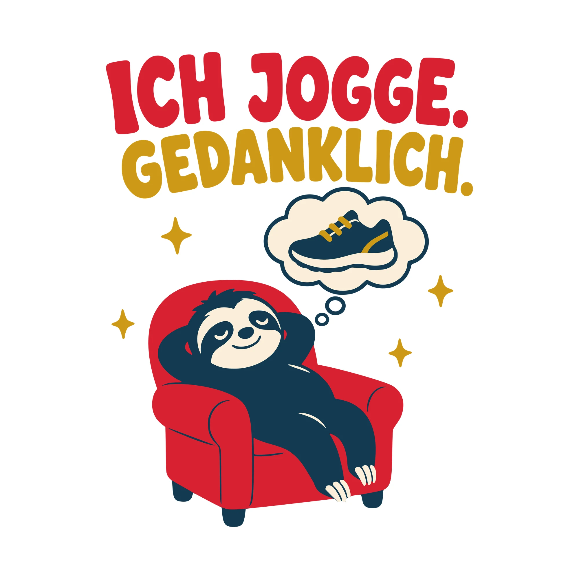 Bügelbild Ich jogge. Gedanklich. als Grafik auf weißem Hintergrund (BB010448)