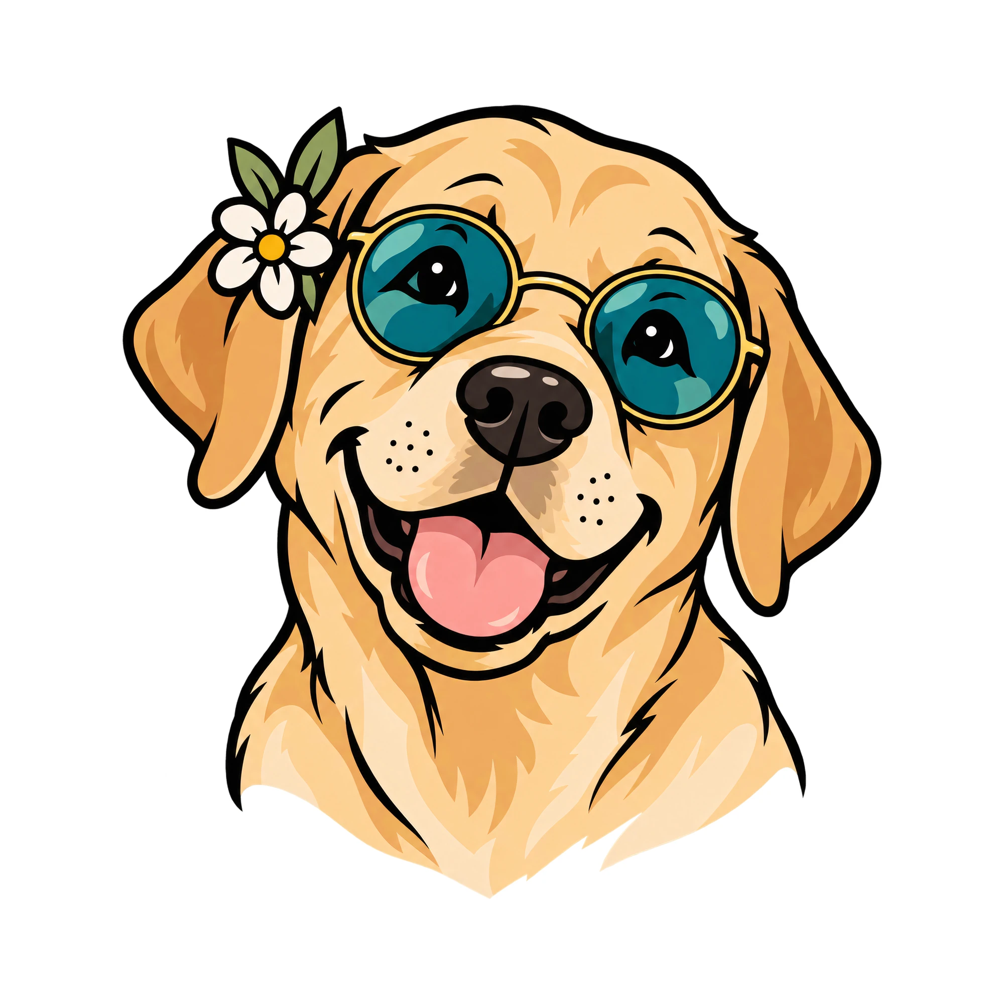 Bügelbild Labrador Hippie Look | Tiere Shirt Motiv als Grafik auf weißem Hintergrund (BB016190)