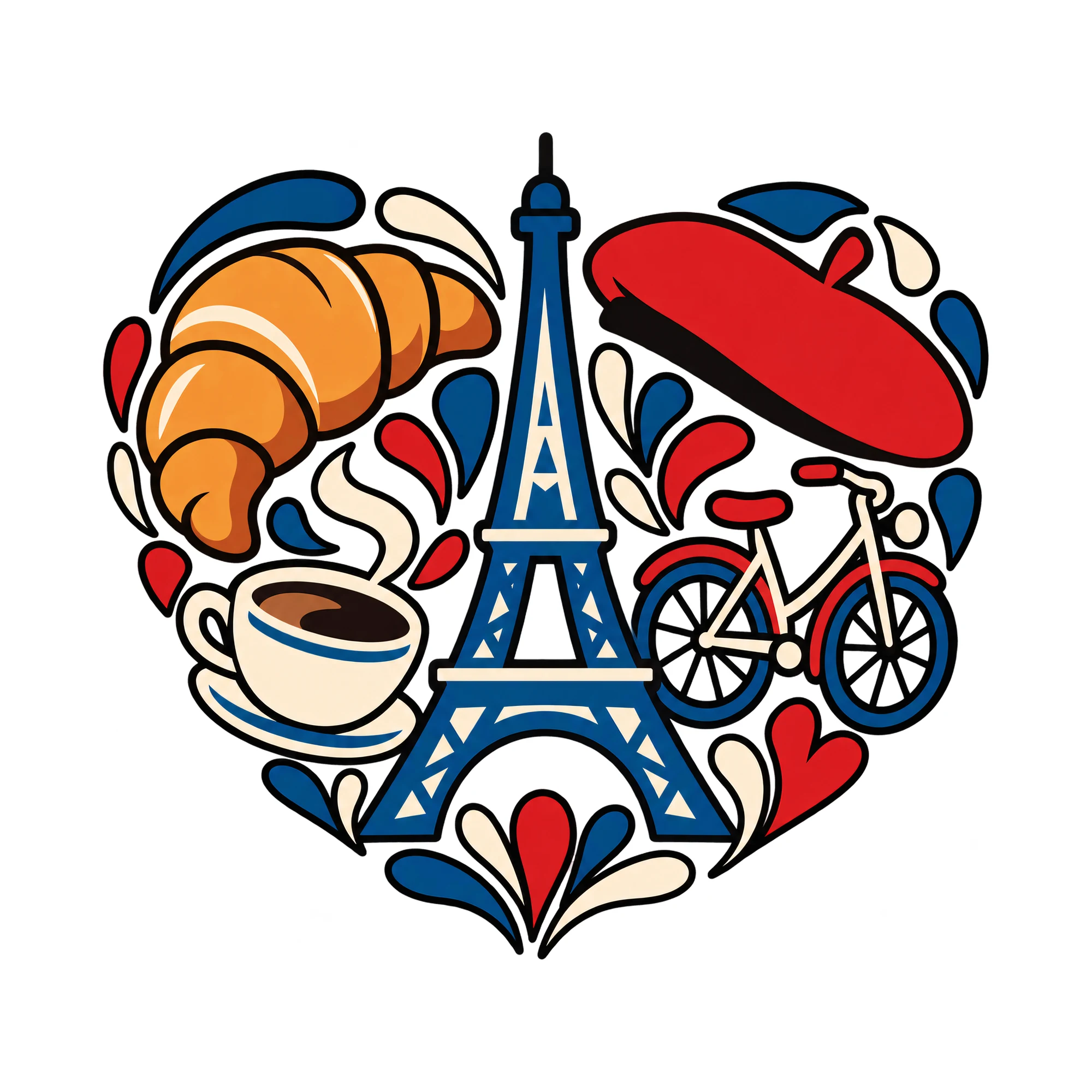 Bügelbild Paris Love Heart, Lustiger Shirt Motiv als Grafik auf weißem Hintergrund (BB015501)