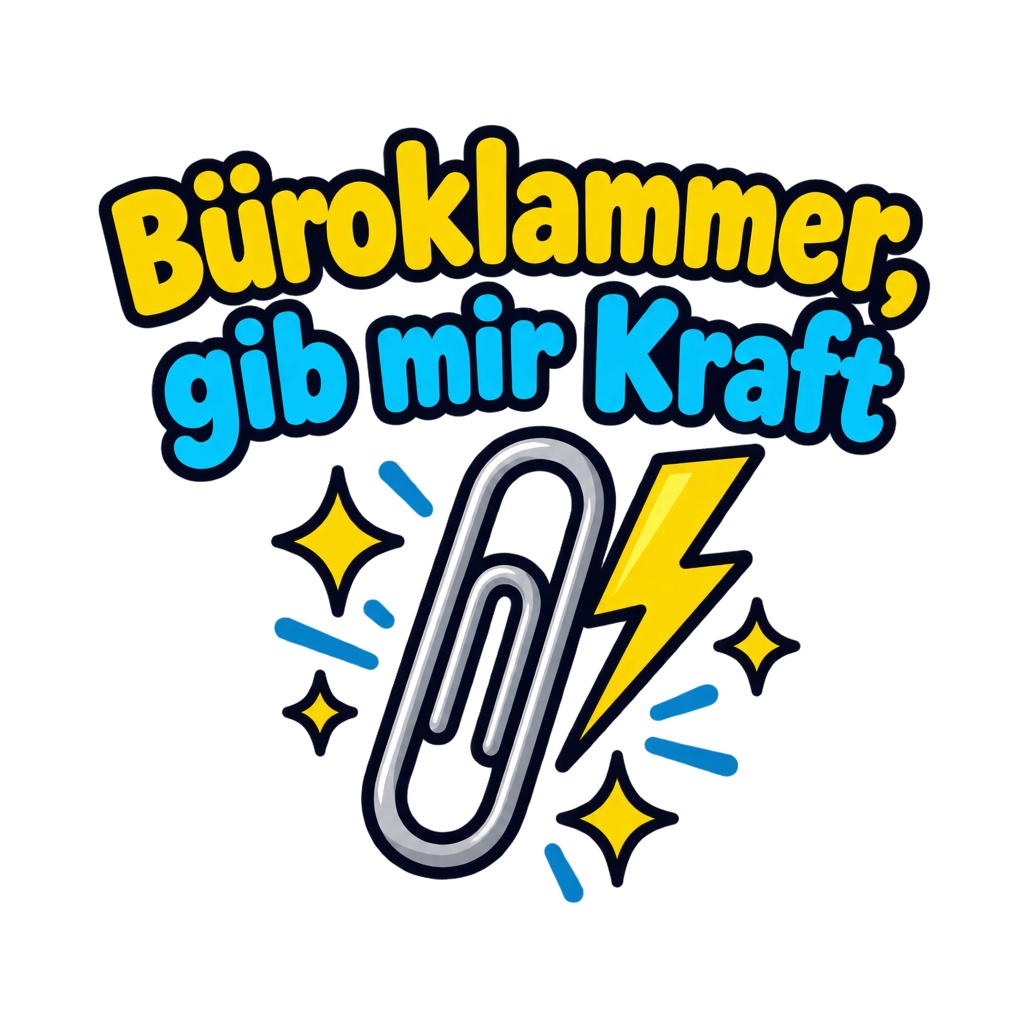 Bügelbild Büroklammer, gib mir Kraft, Beruf Shirt Spruch als Grafik auf weißem Hintergrund (BB020239)