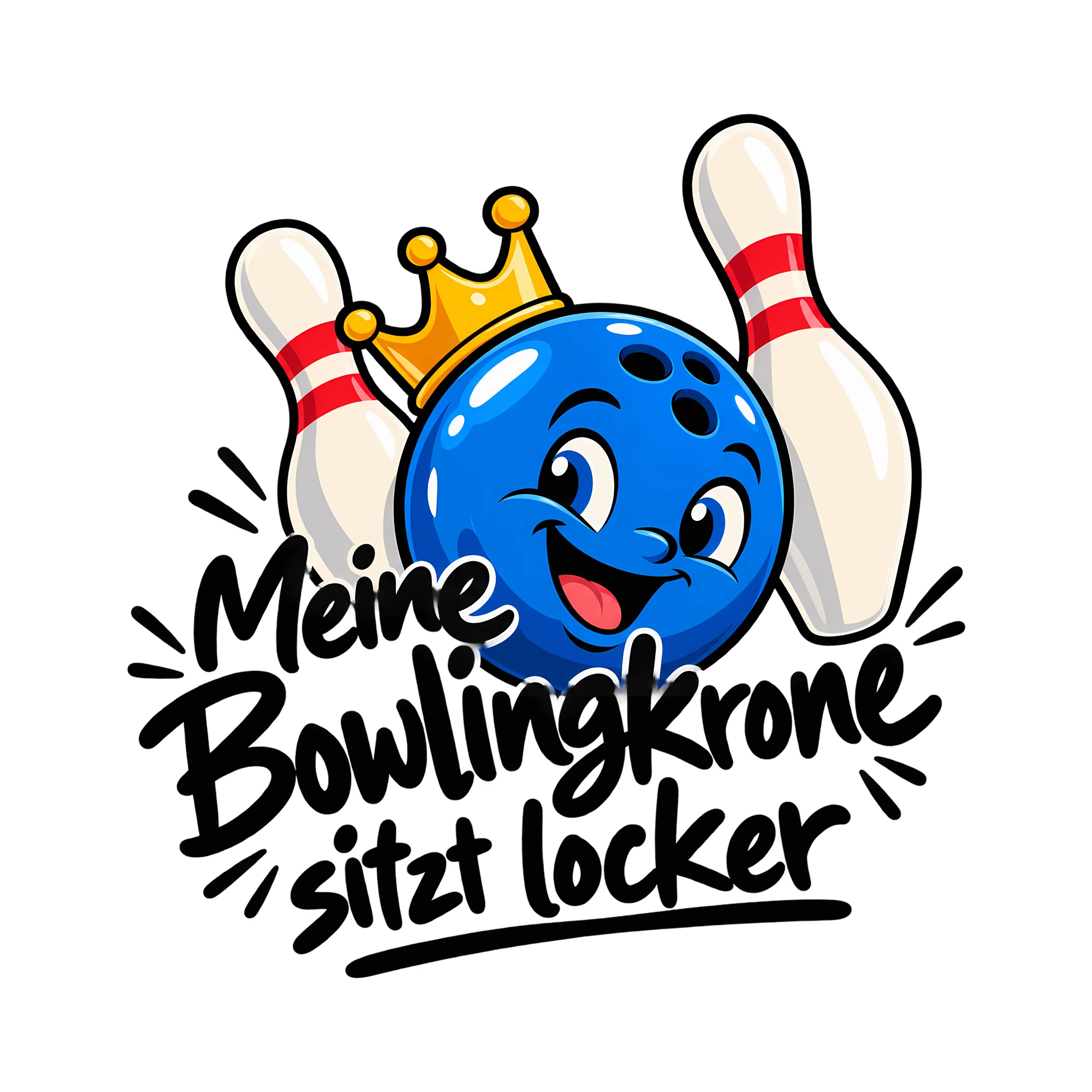 Bügelbild Meine Bowlingkrone sitzt locker als Grafik auf weißem Hintergrund (BB013875)