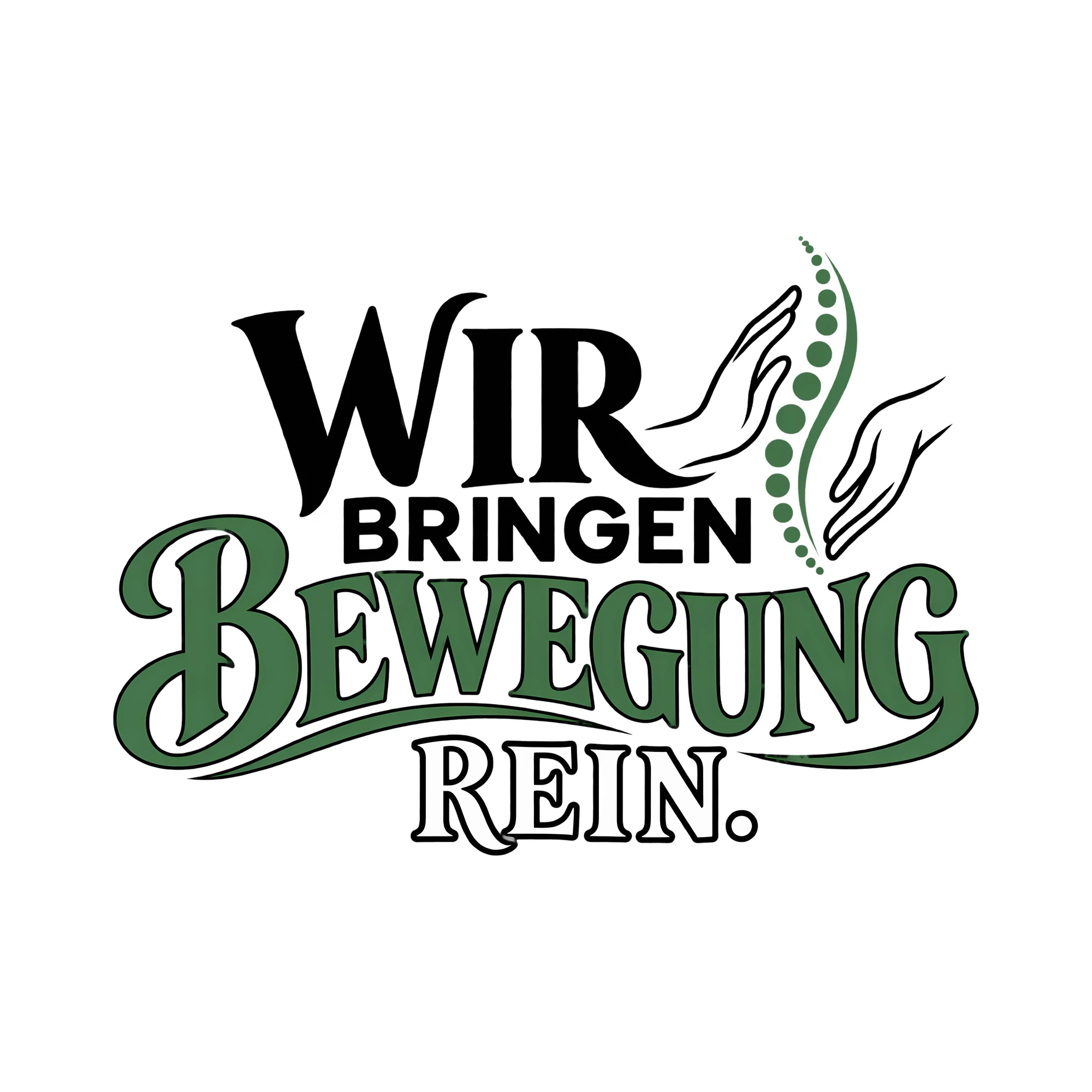 Bügelbild WIR BRINGEN BEWEGUNG REIN. als Grafik auf weißem Hintergrund (BB014013)