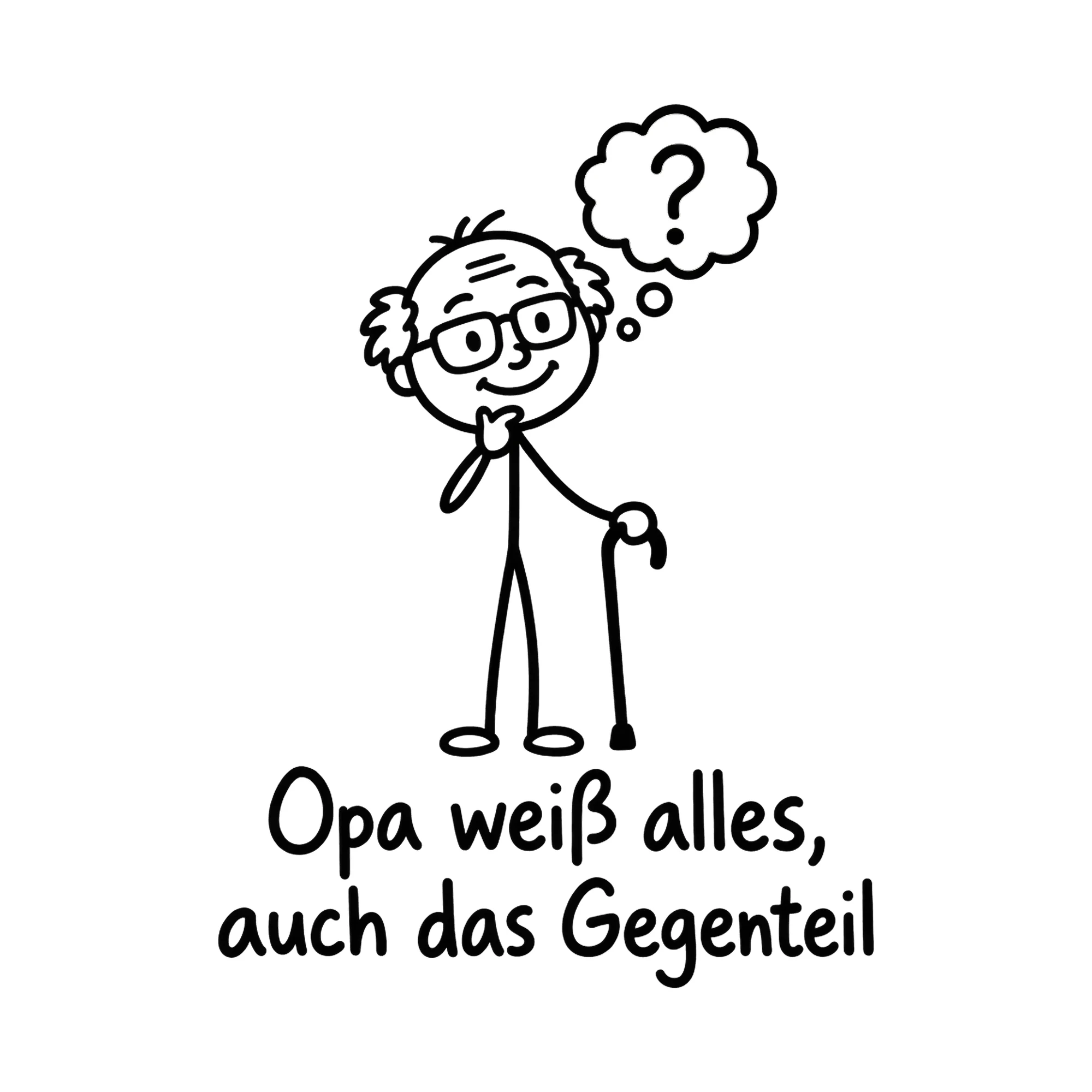 Bügelbild Opa weiß alles, auch das Gegenteil, Großeltern Shirt Spruch als Grafik auf weißem Hintergrund (BB016692)