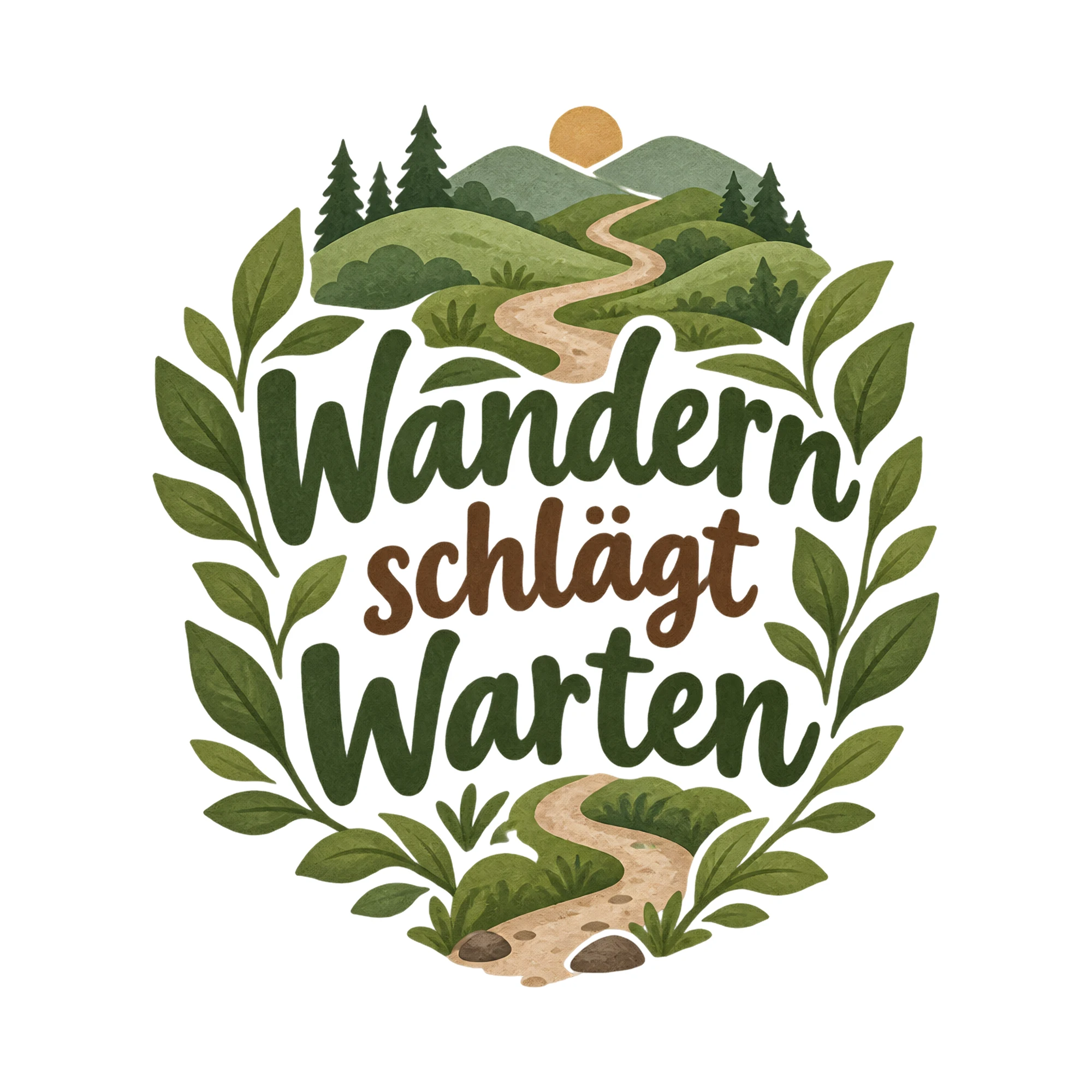 Bügelbild Wandern schlaegt warten als Grafik auf weißem Hintergrund (BB016472)