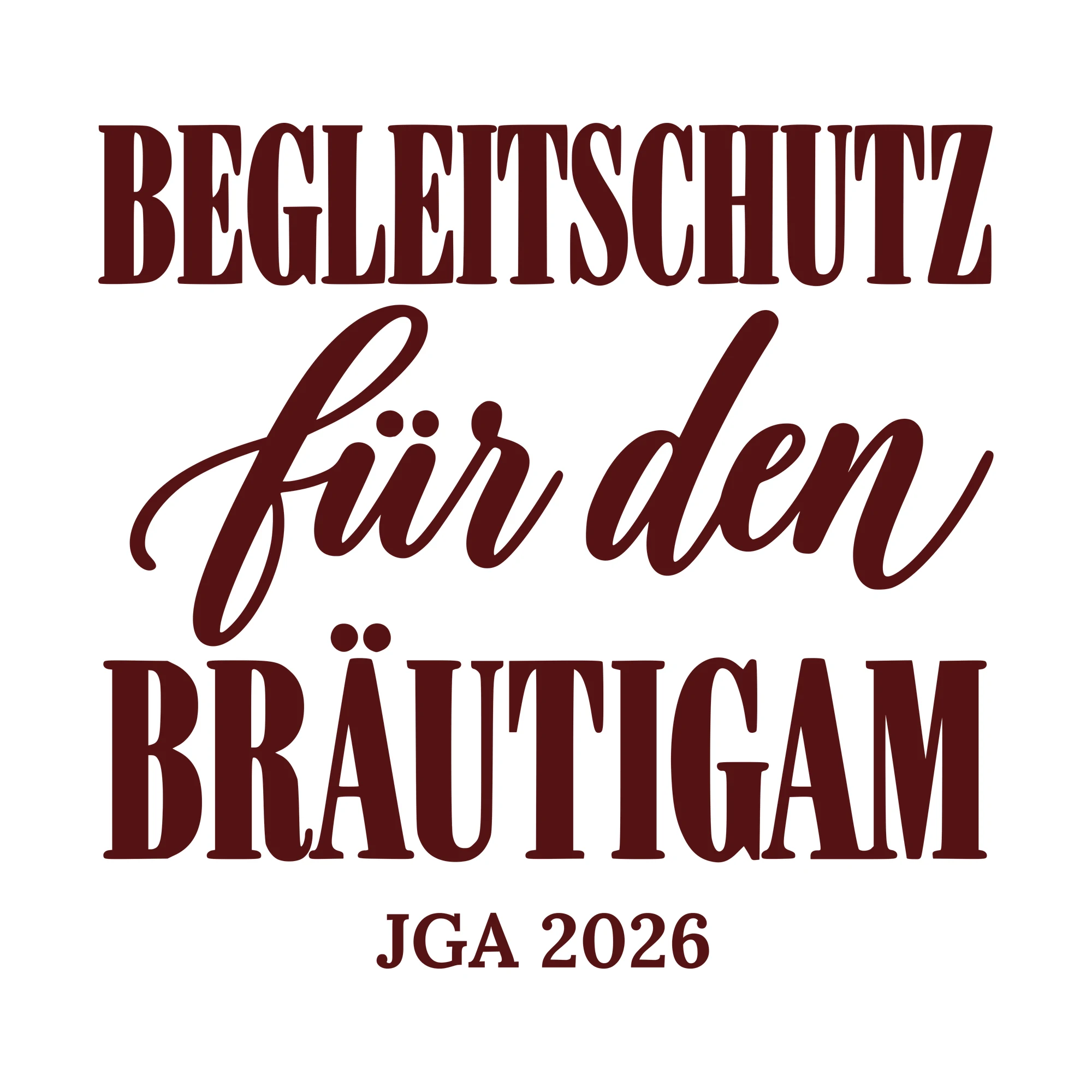 Bügelbild Begleitschutz für den Bräutigam mit Jahr als Grafik auf weißem Hintergrund (BB010698)