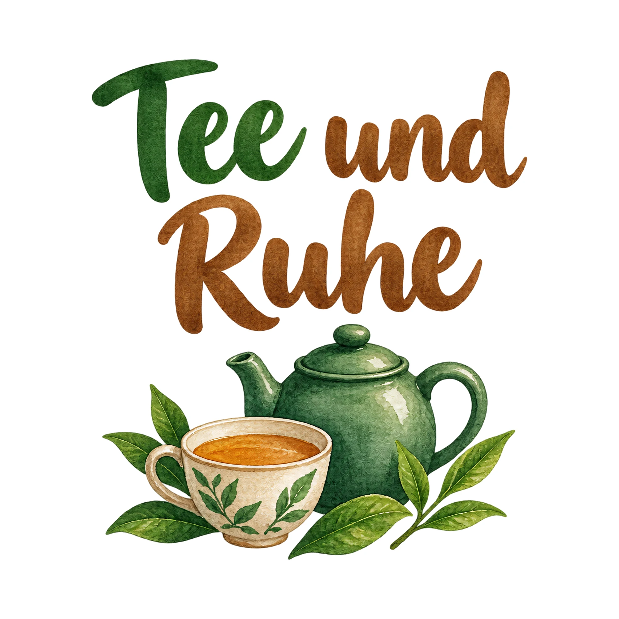 Bügelbild Tee und Ruhe als Grafik auf weißem Hintergrund (BB018479)
