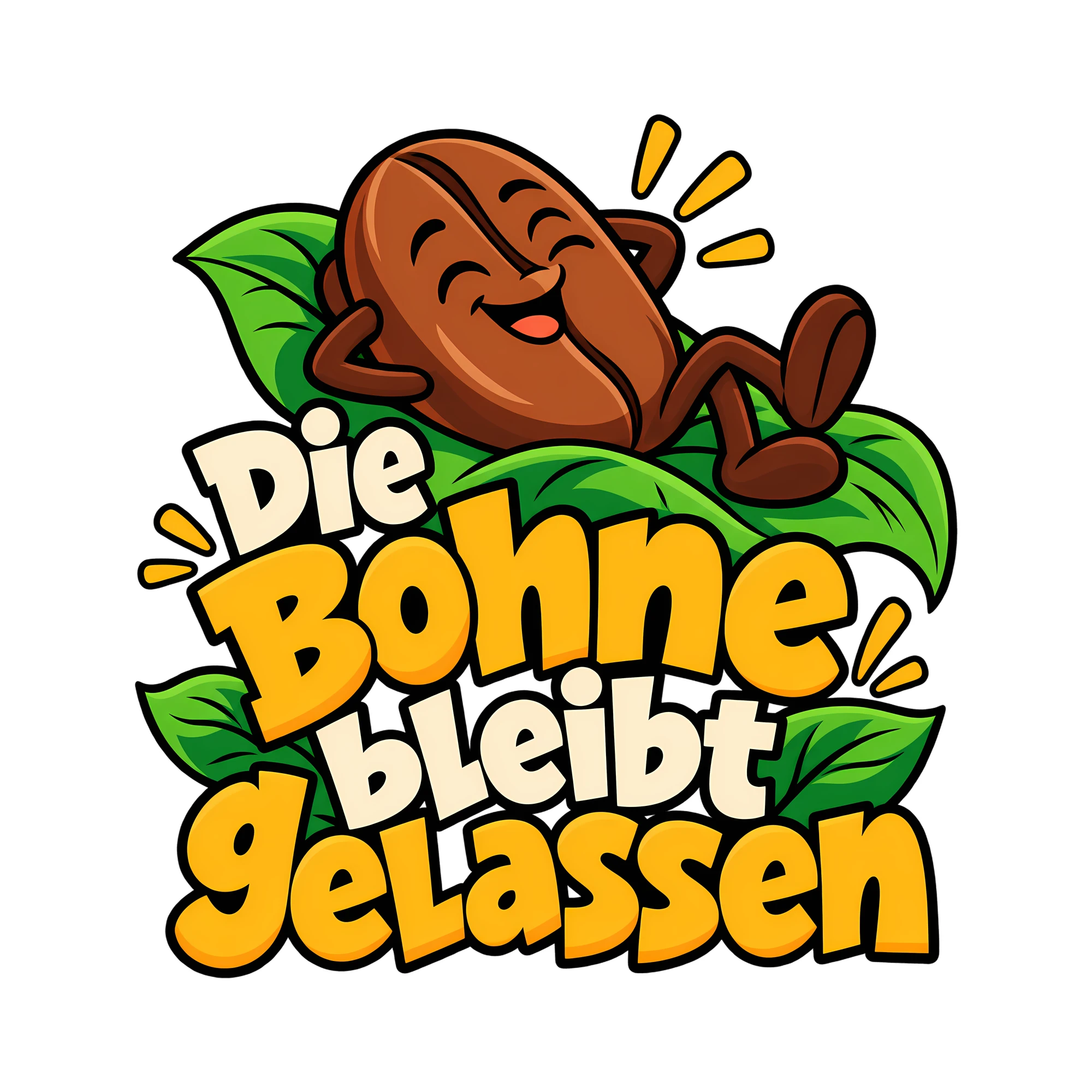 Bügelbild Die Bohne bleibt gelassen als Grafik auf weißem Hintergrund (BB012131)