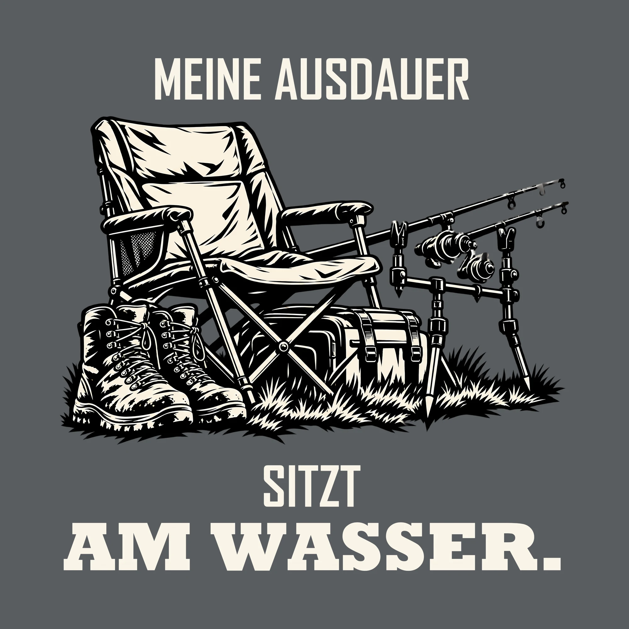 Bügelbild MEINE AUSDAUER SITZT AM WASSER. als Grafik auf dunklem Hintergrund (BB012777)