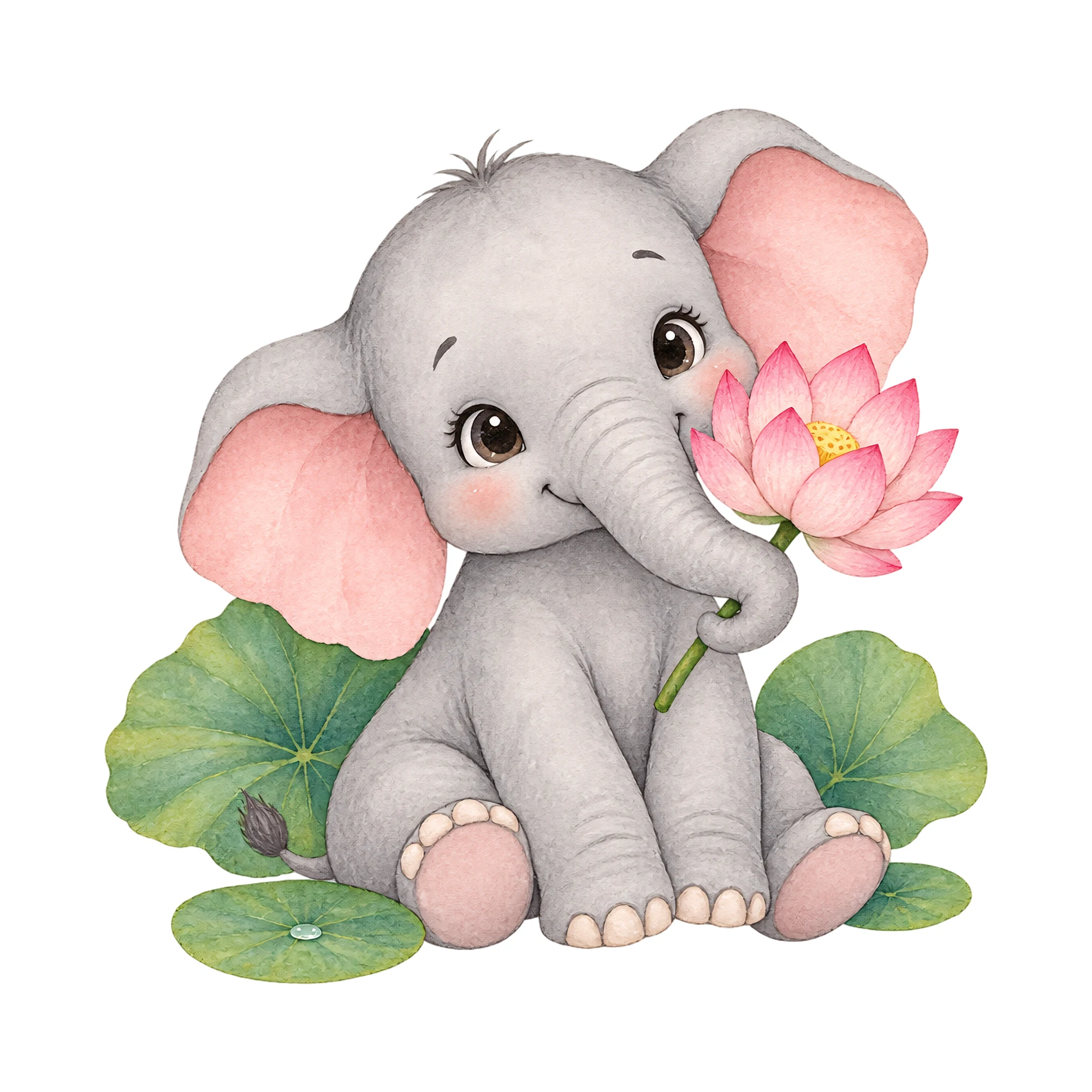 Bügelbild Elefant mit lotusblueten motiv ohne text als Grafik auf weißem Hintergrund (BB017182)
