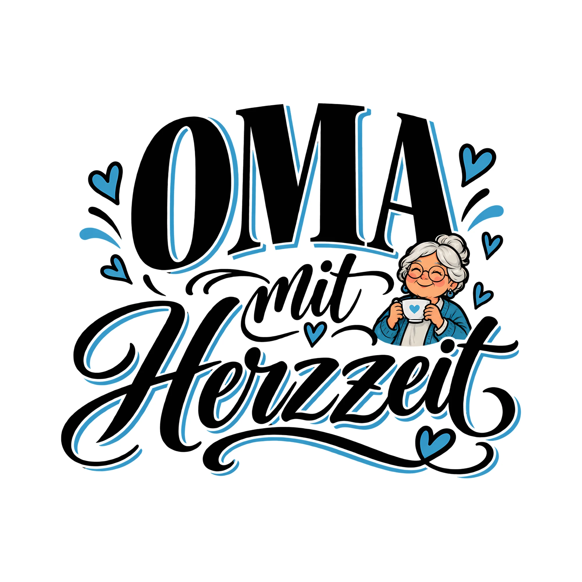 Bügelbild Oma mit Herzzeit als Grafik auf weißem Hintergrund (BB012473)