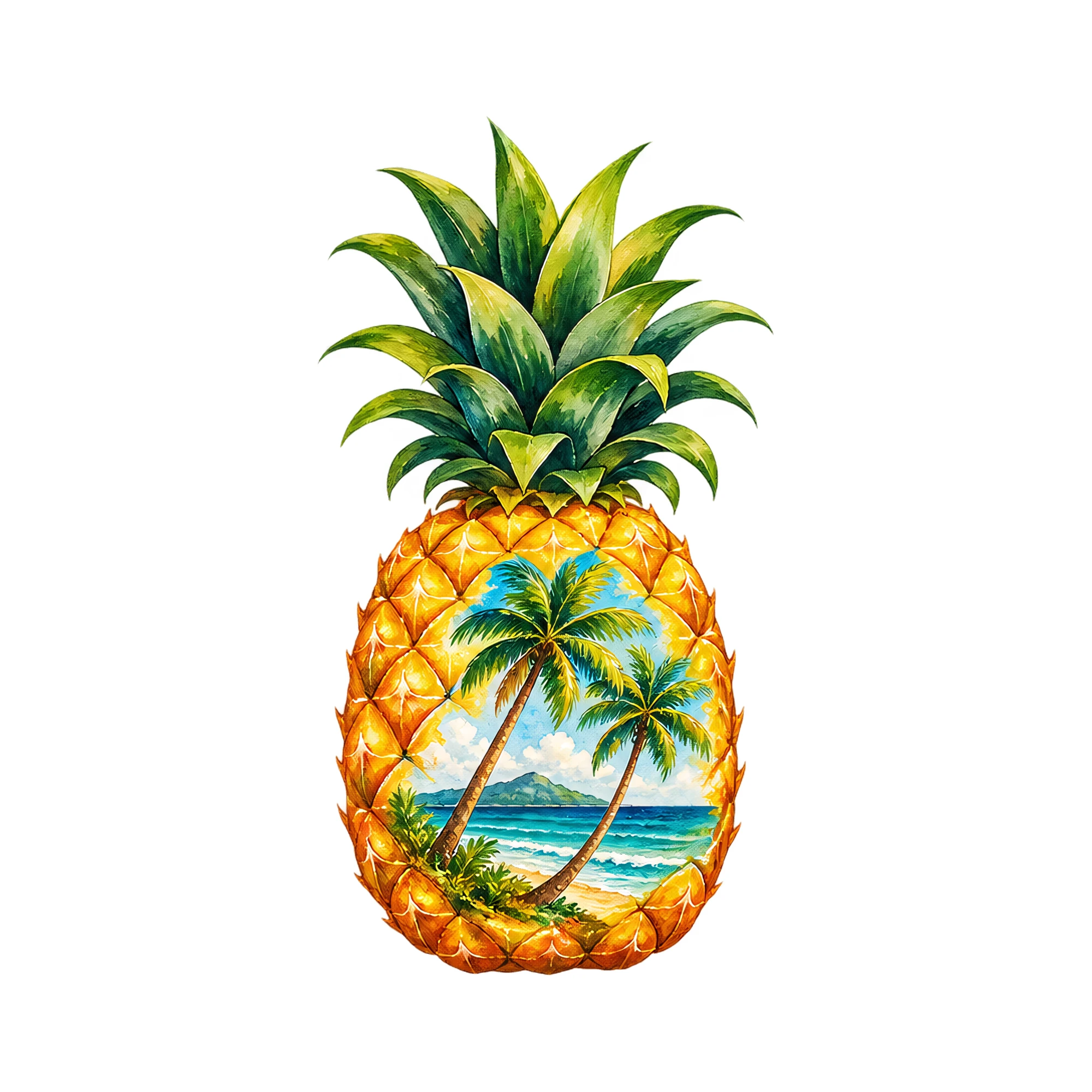 Bügelbild Ananas Palmen | Lustiger Shirt Motiv als Grafik auf weißem Hintergrund (BB016074)