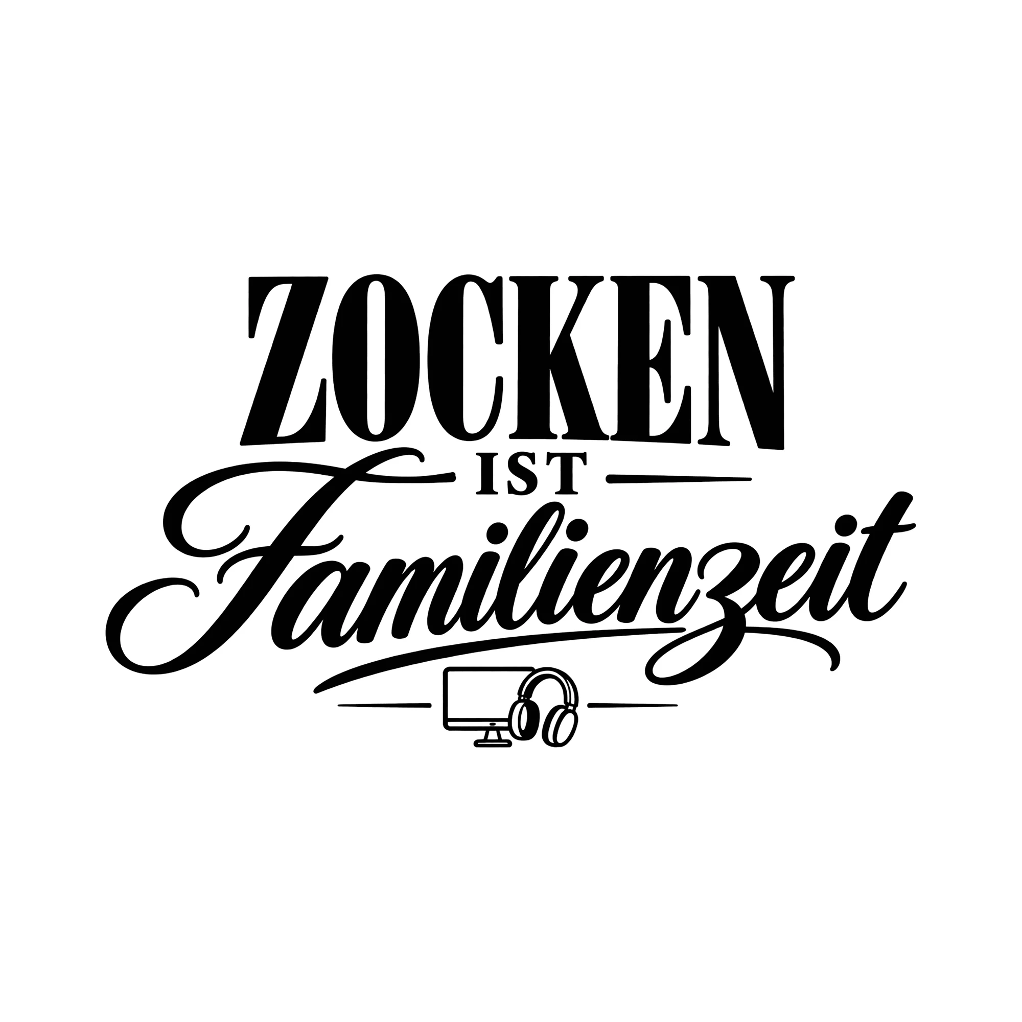 Bügelbild Zocken ist Familienzeit als Grafik auf weißem Hintergrund (BB012856)