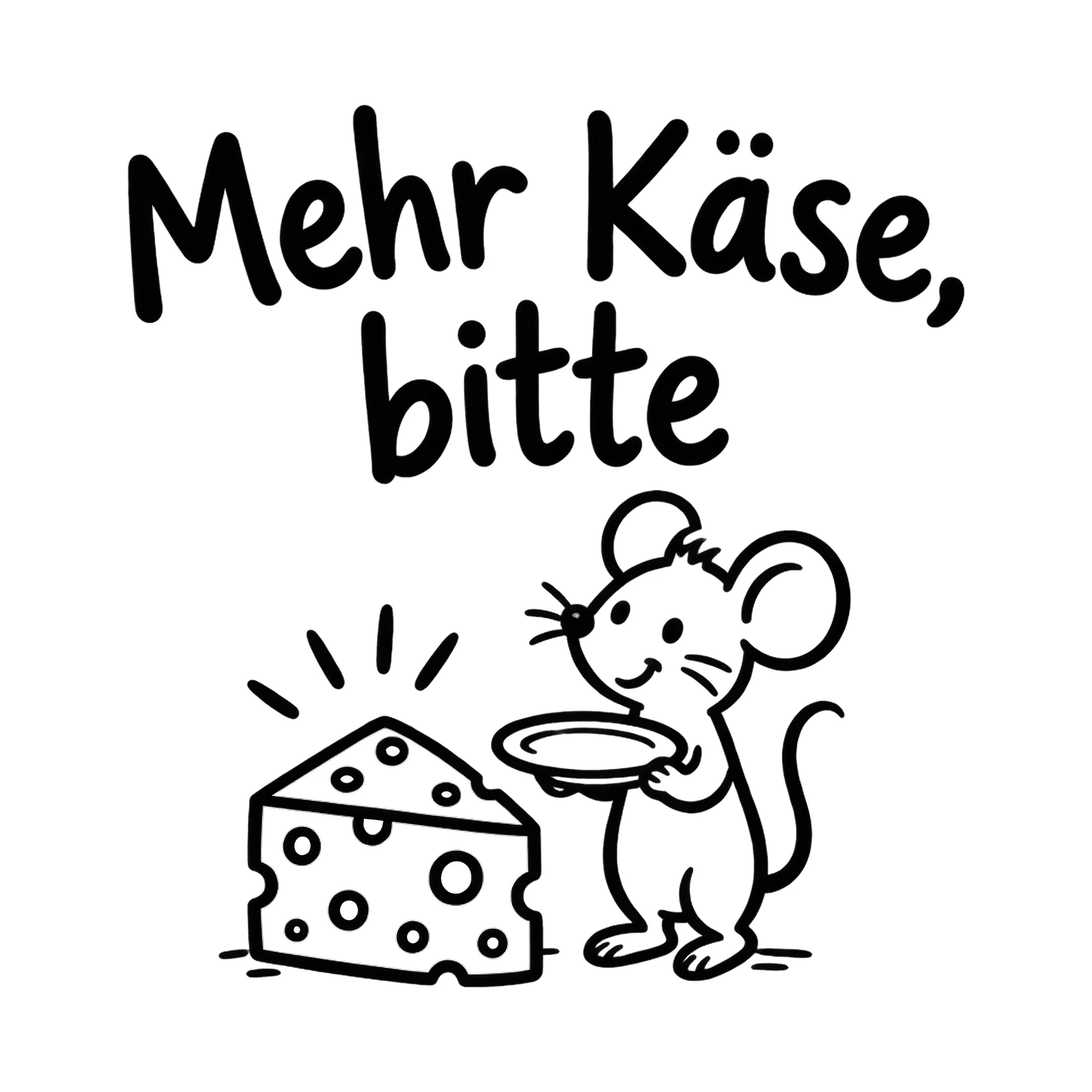 Bügelbild Mehr Käse, bitte als Grafik auf weißem Hintergrund (BB019641)