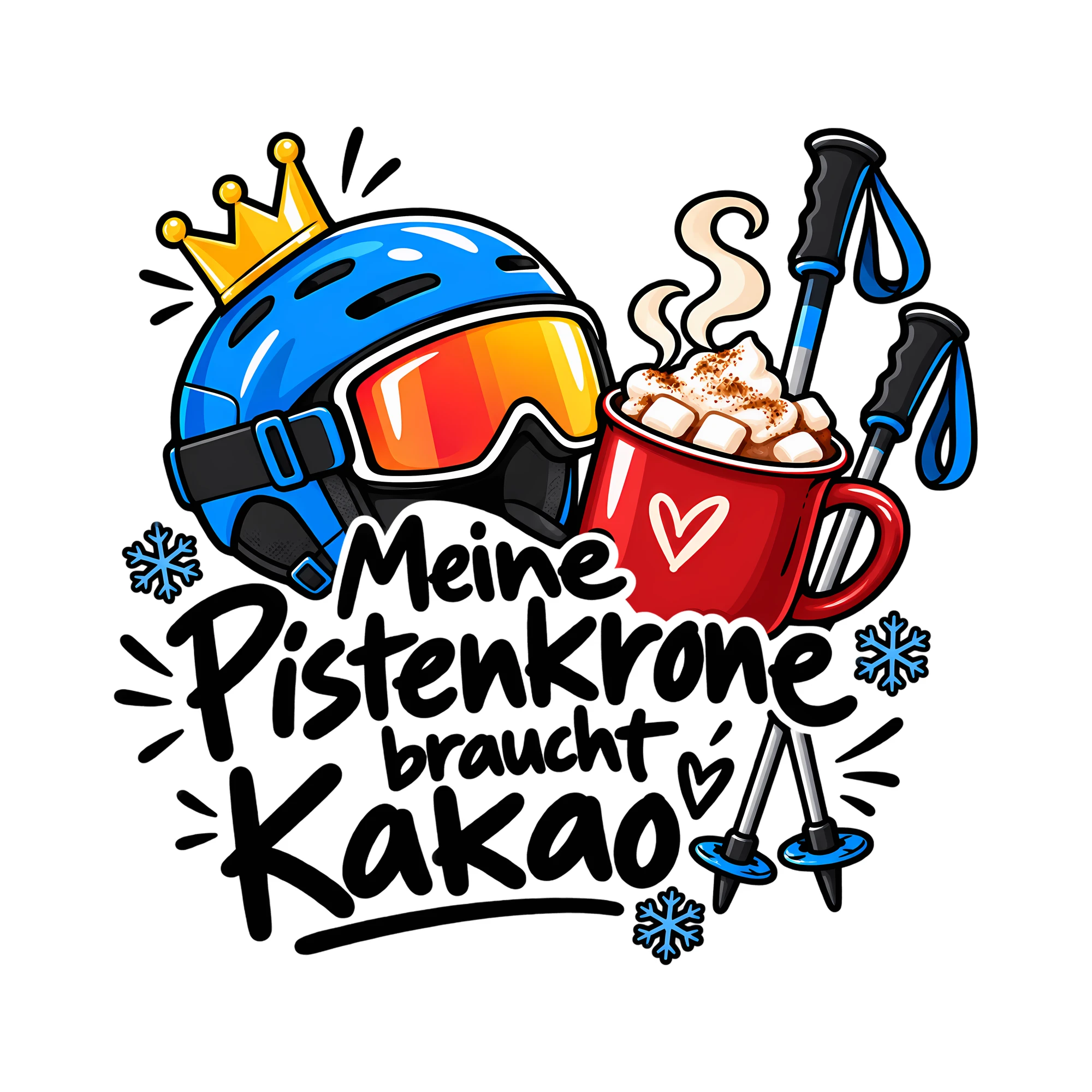 Bügelbild Meine Pistenkrone braucht Kakao als Grafik auf weißem Hintergrund (BB012007)