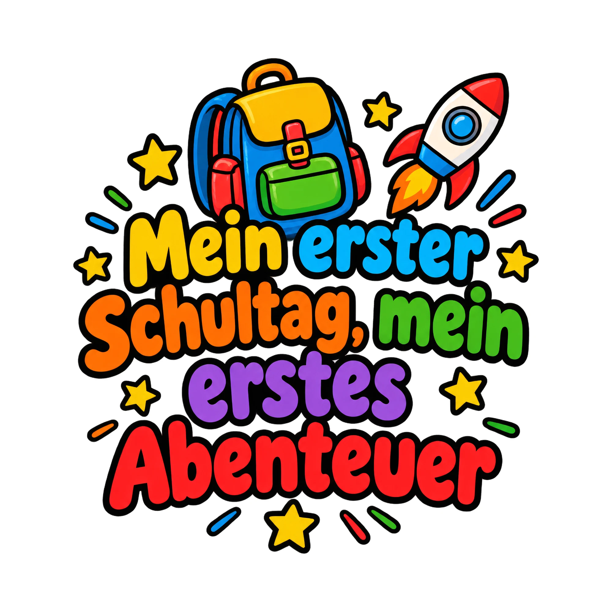 Bügelbild Mein erster schultag mein erstes abenteuer als Grafik auf weißem Hintergrund (BB016391)