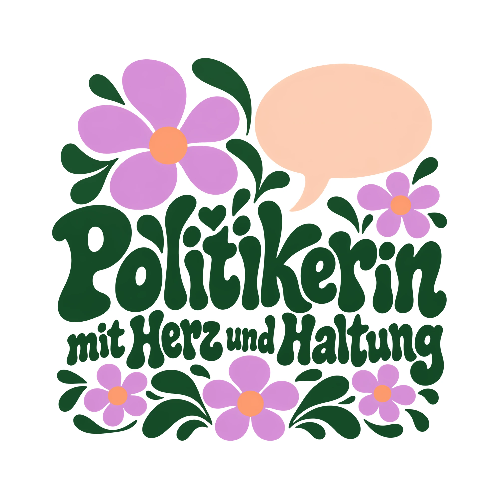 Bügelbild Politikerin mit Herz und Haltung als Grafik auf weißem Hintergrund (BB013586)
