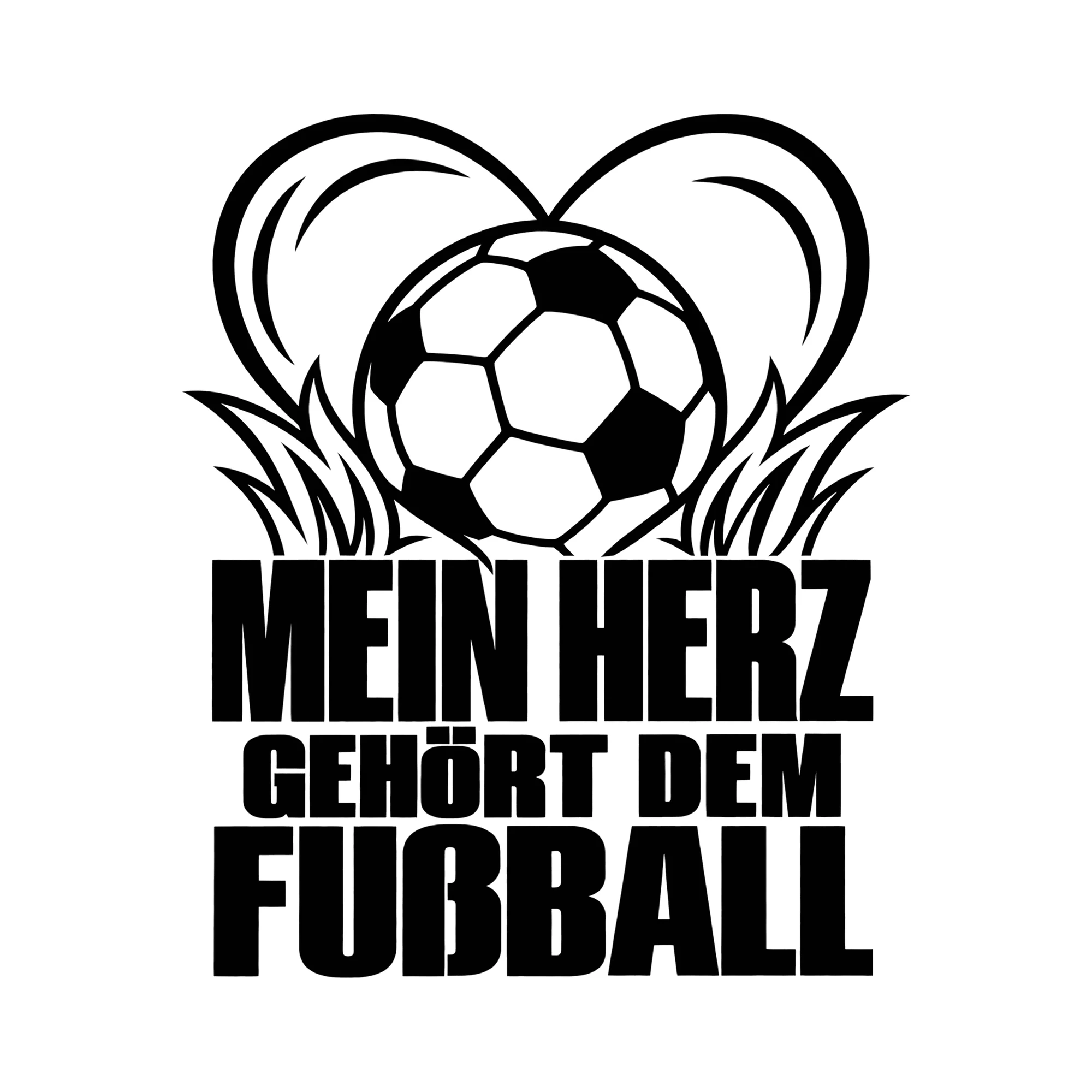 Bügelbild MEIN HERZ GEHÖRT DEM FUßBALL als Grafik auf weißem Hintergrund (BB013800)