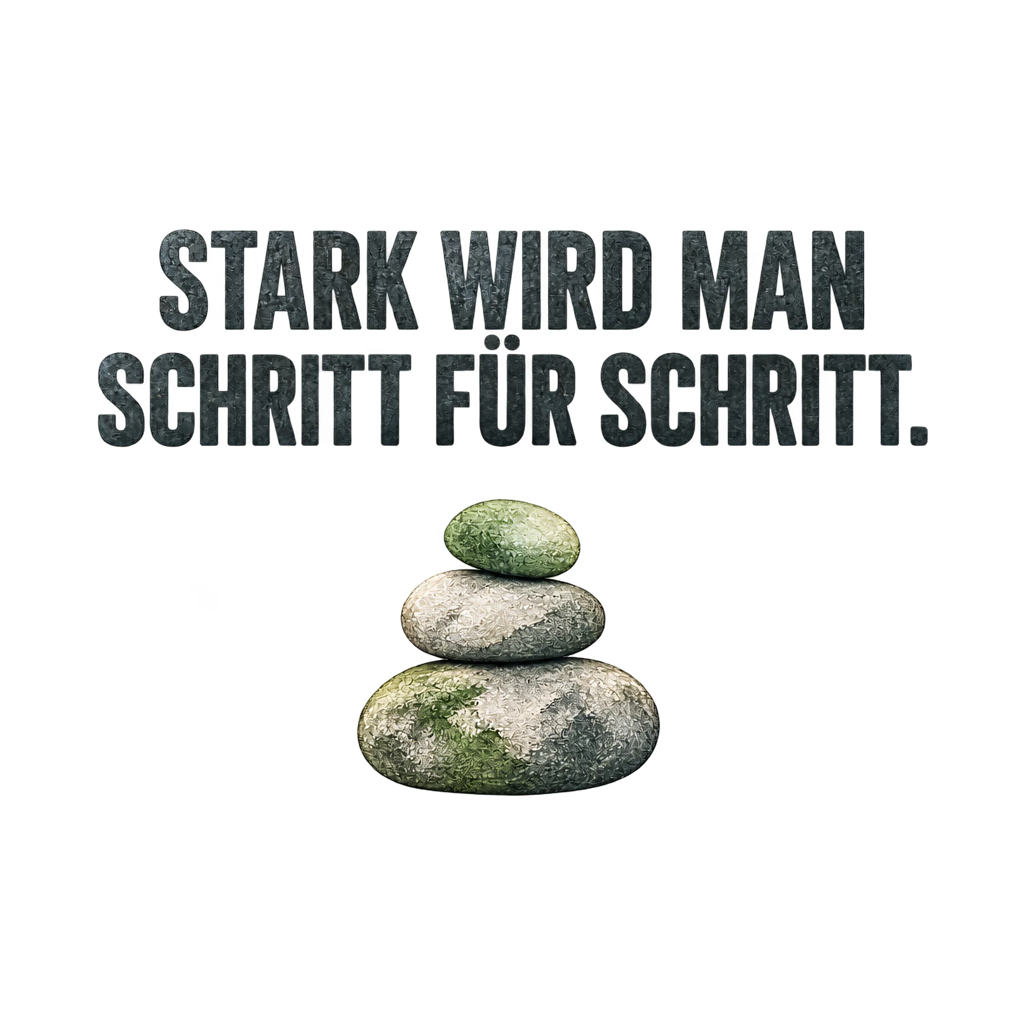 Bügelbild STARK WIRD MAN SCHRITT FÜR SCHRITT. als Grafik auf weißem Hintergrund (BB021474)