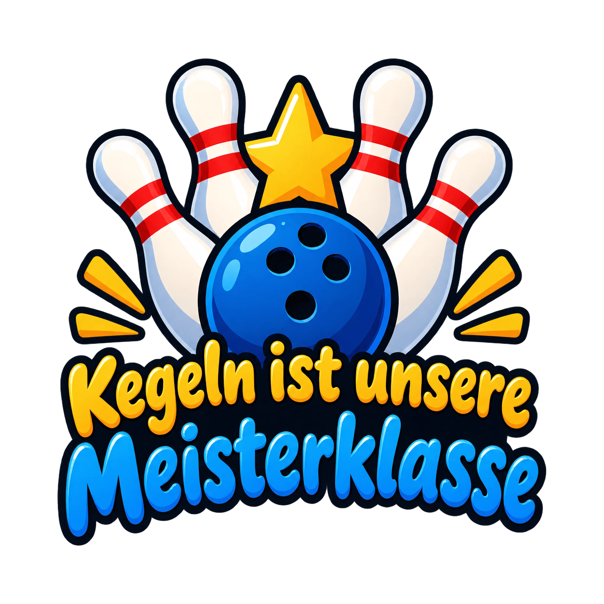 Bügelbild Kegeln ist unsere Meisterklasse, Sport Shirt Spruch als Grafik auf weißem Hintergrund (BB016672)