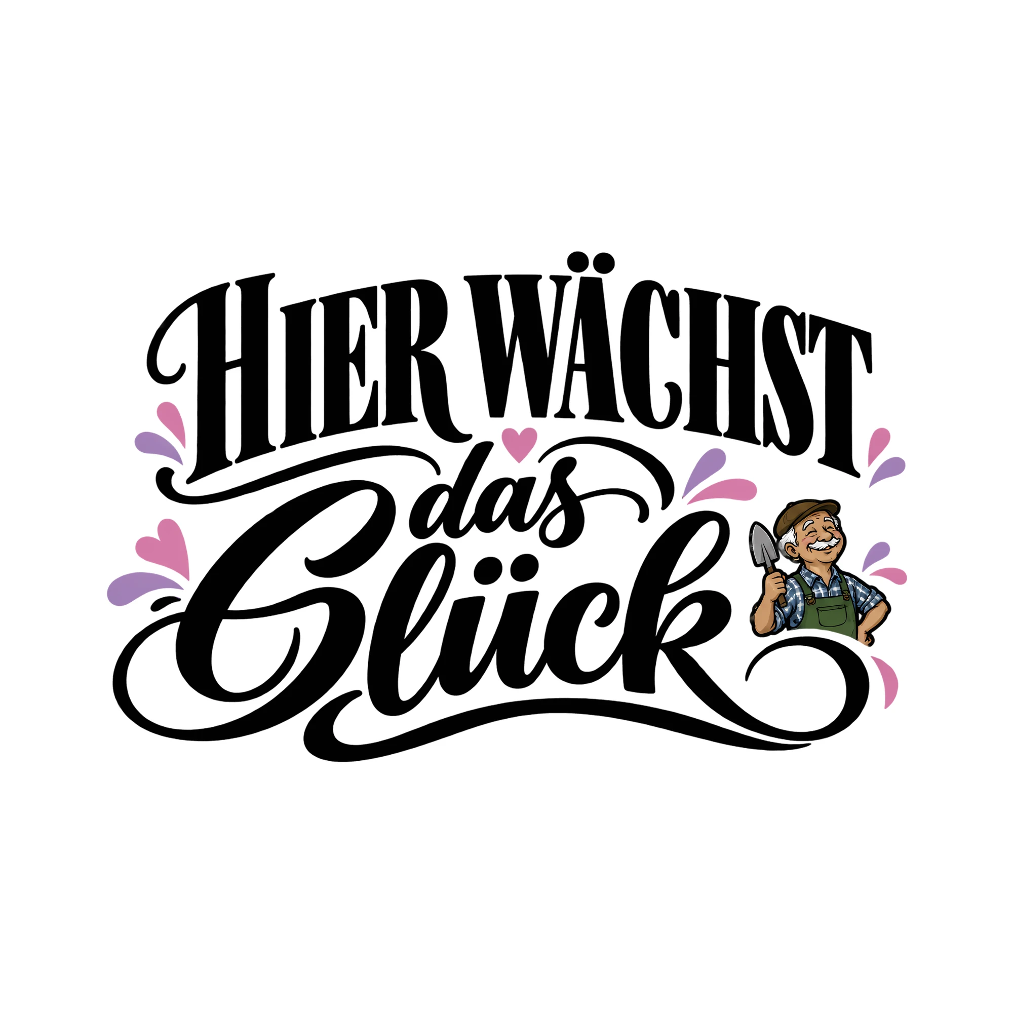 Bügelbild Hier wächst das Glück als Grafik auf weißem Hintergrund (BB012470)