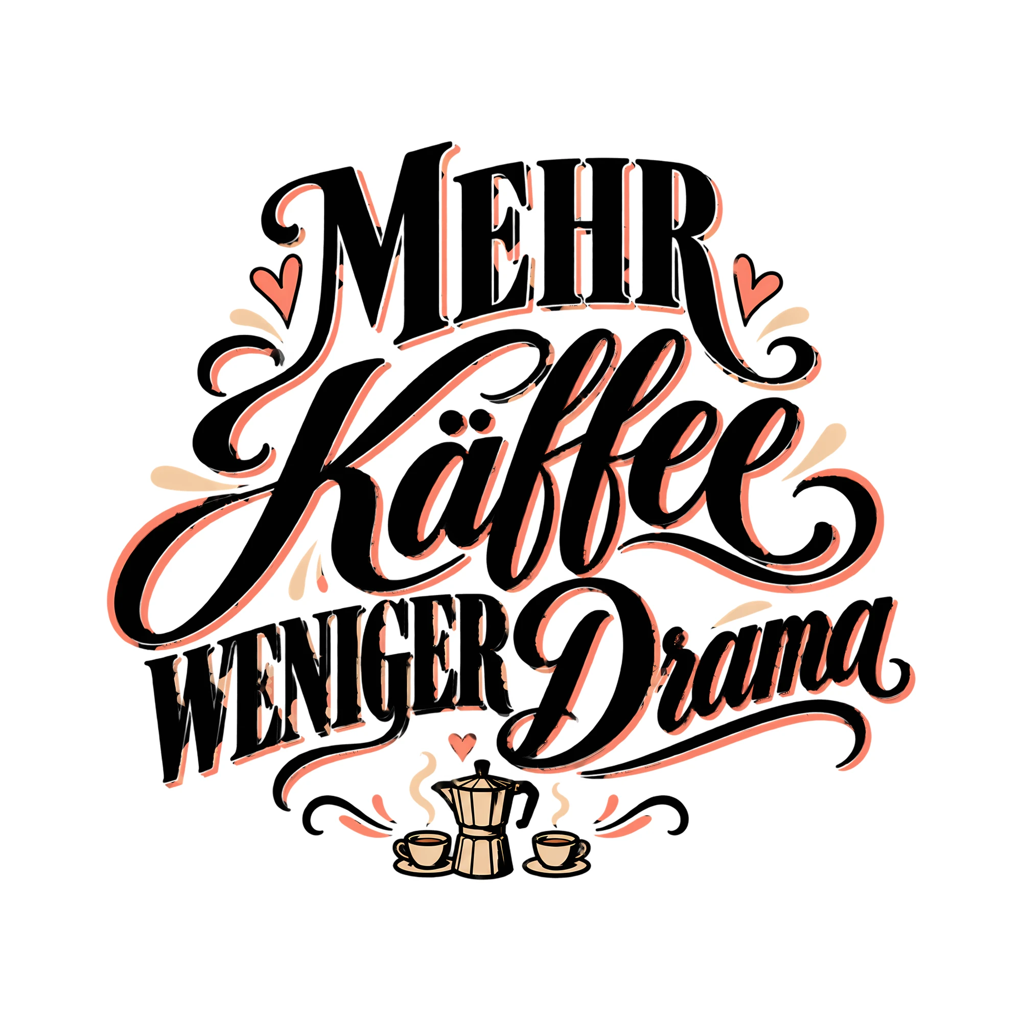 Bügelbild Mehr Kaffee weniger Drama als Grafik auf weißem Hintergrund (BB012091)