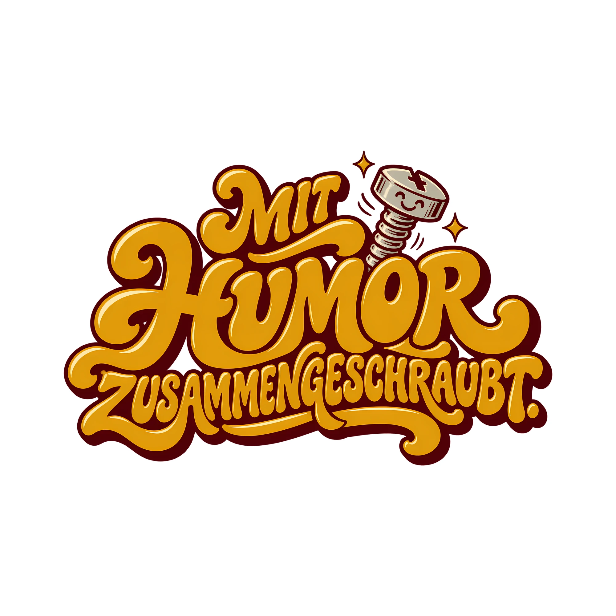 Bügelbild MIT HUMOR ZUSAMMENGESCHRAUBT. als Grafik auf weißem Hintergrund (BB013955)