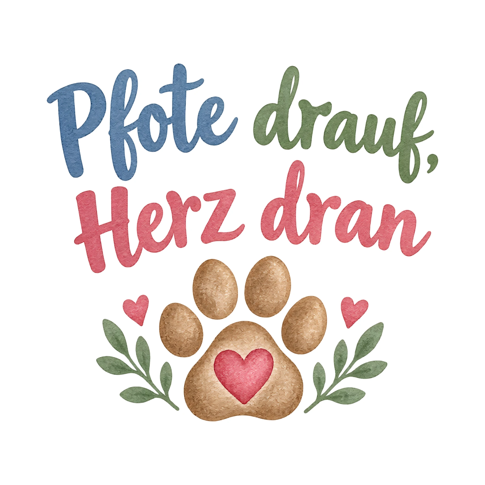 Bügelbild Pfote drauf, Herz dran als Grafik auf weißem Hintergrund (BB019771)