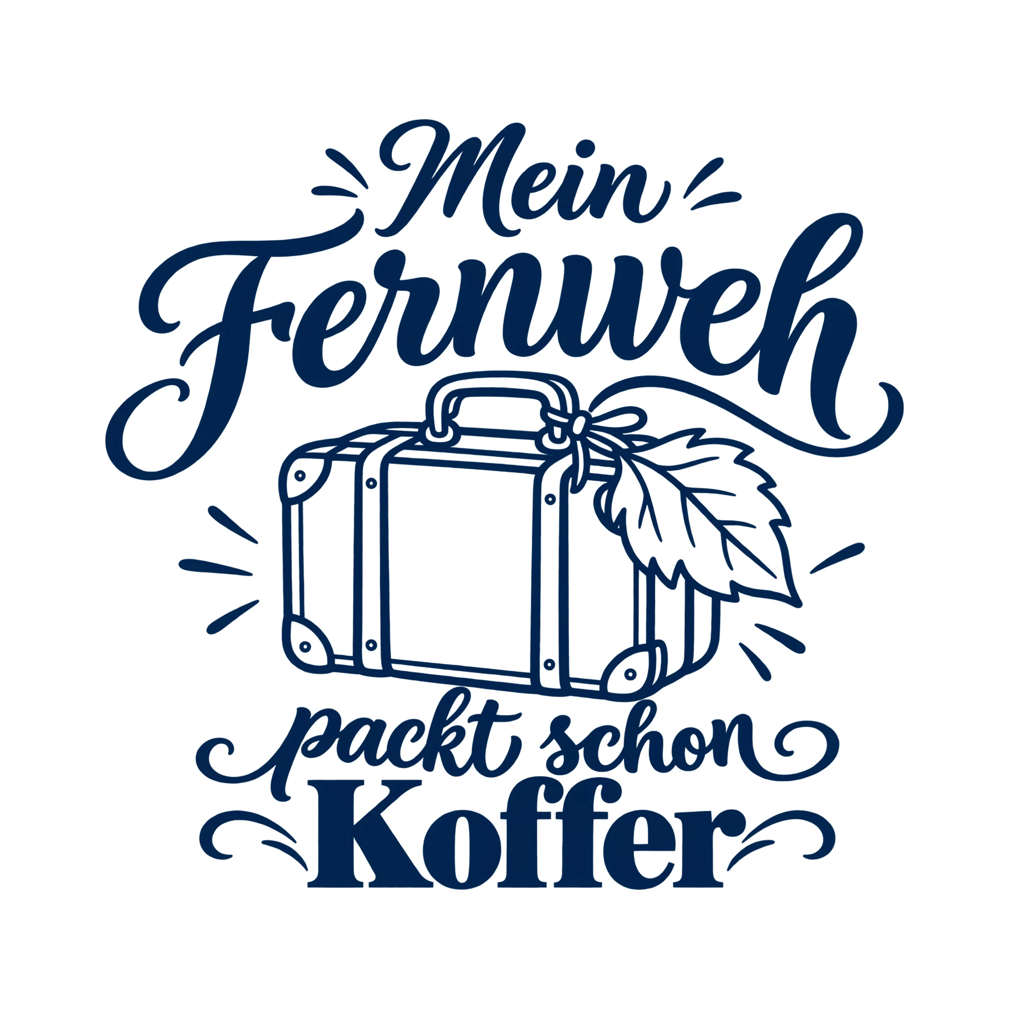 Bügelbild Mein Fernweh packt schon Koffer als Grafik auf weißem Hintergrund (BB013310)