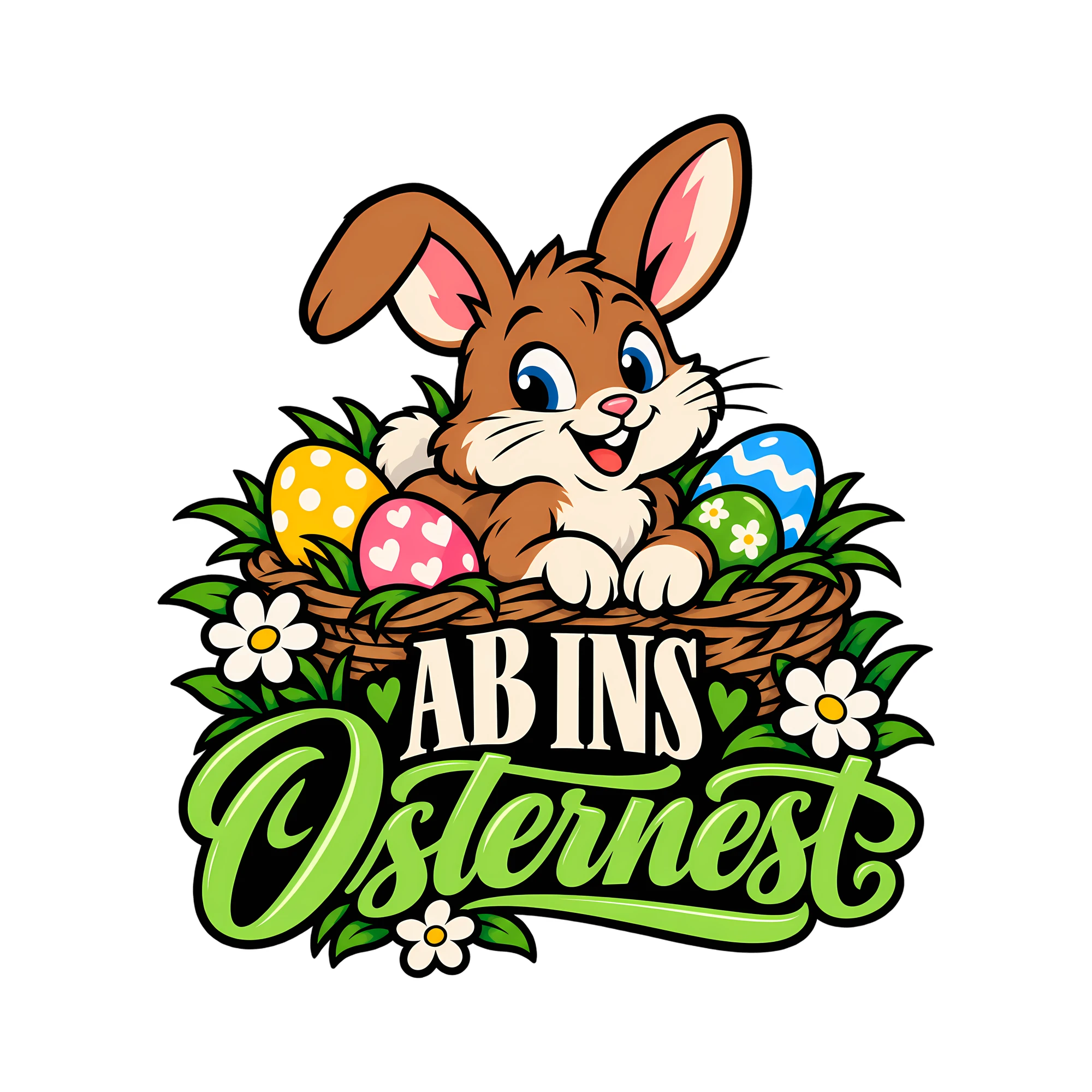 Bügelbild Ab ins Osternest als Grafik auf weißem Hintergrund (BB013334)