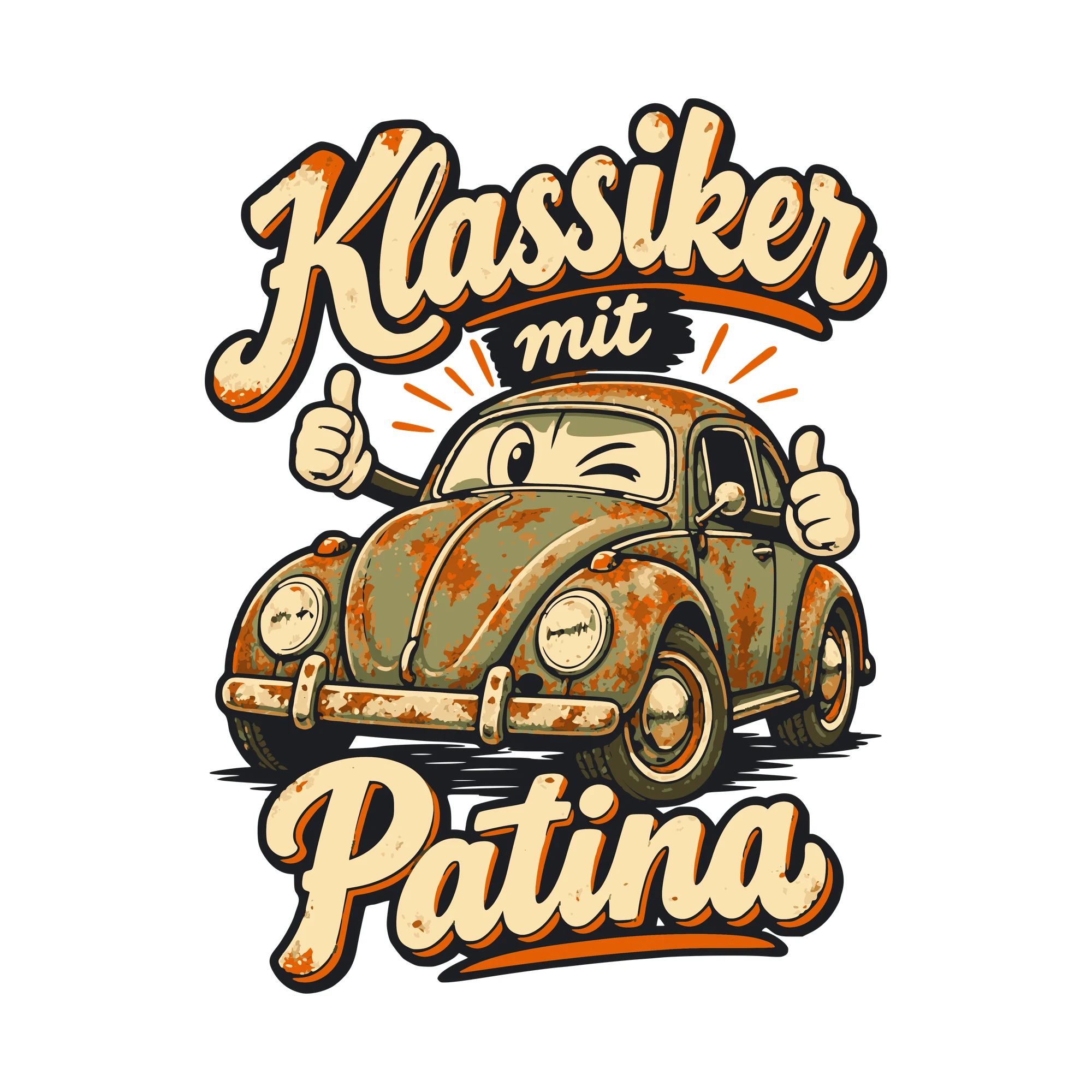 Bügelbild Klassiker mit Patina als Grafik auf weißem Hintergrund (BB011228)