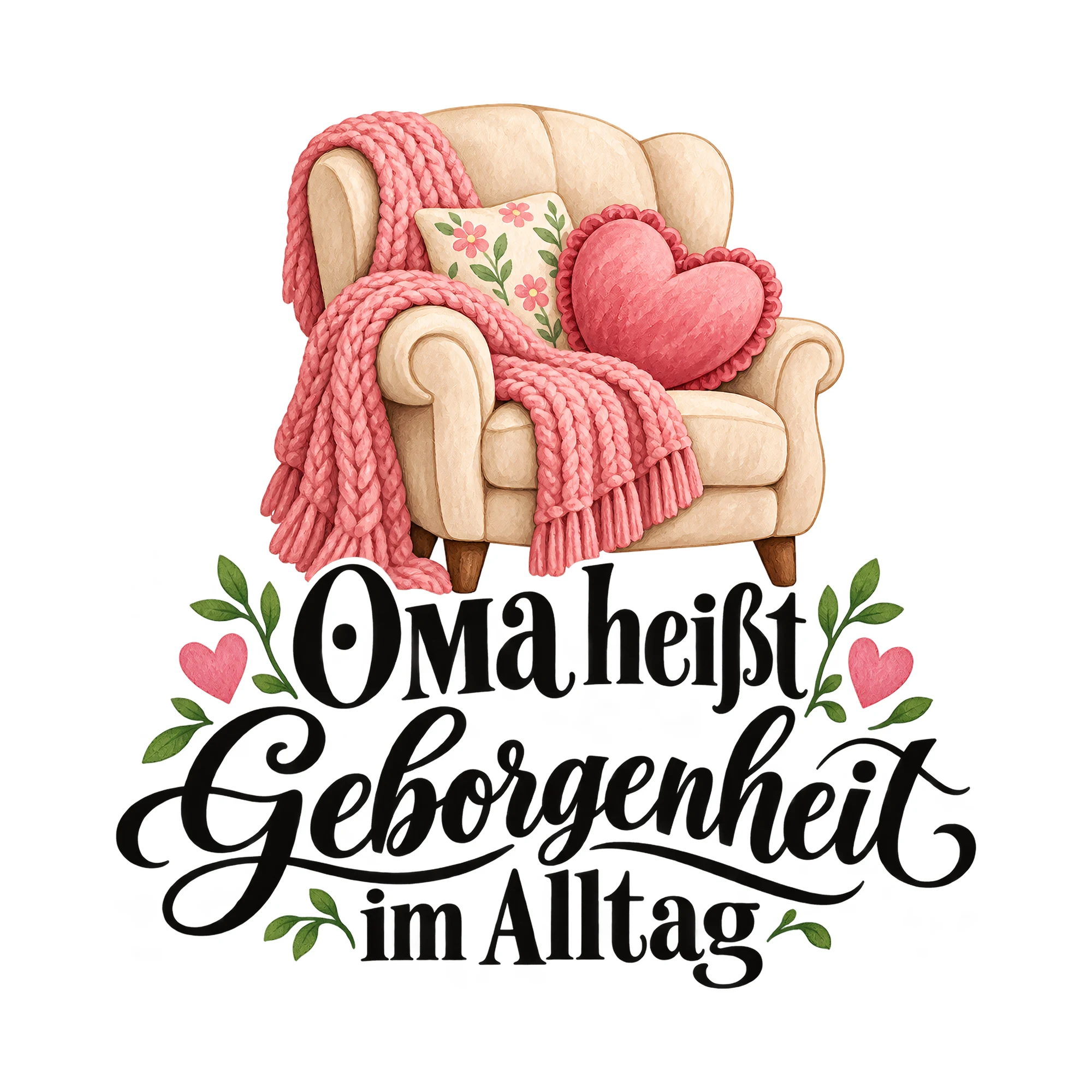 Bügelbild OMA heißt Geborgenheit im Alltag als Grafik auf weißem Hintergrund (BB012498)