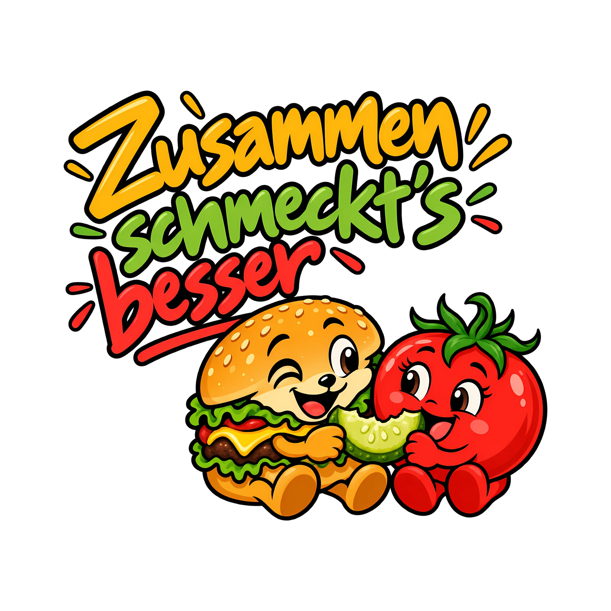 Bügelbild Zusammen schmeckt’s besser als Grafik auf weißem Hintergrund (BB012194)