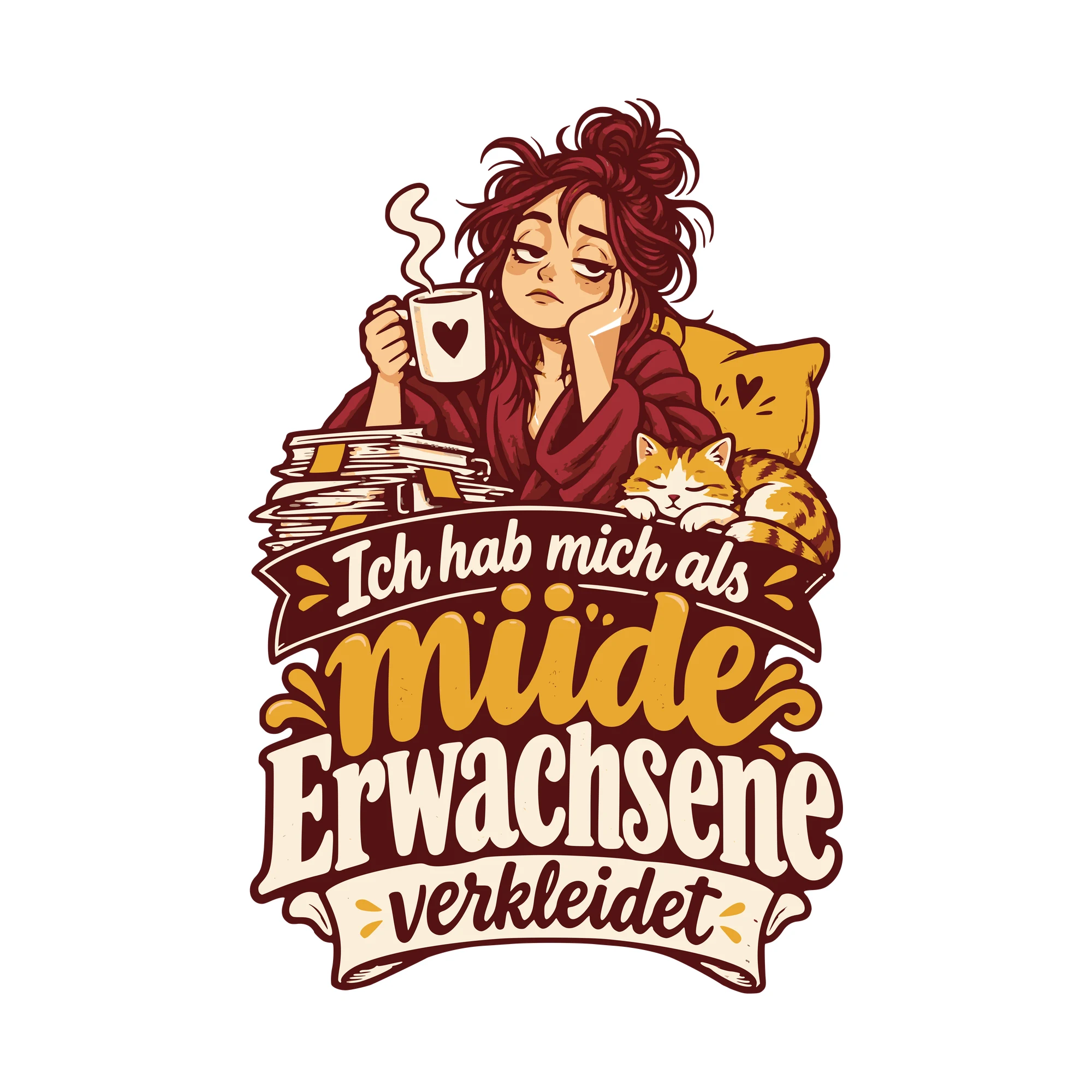 Bügelbild Ich hab mich als müde Erwachsene verkleidet als Grafik auf weißem Hintergrund (BB011162)