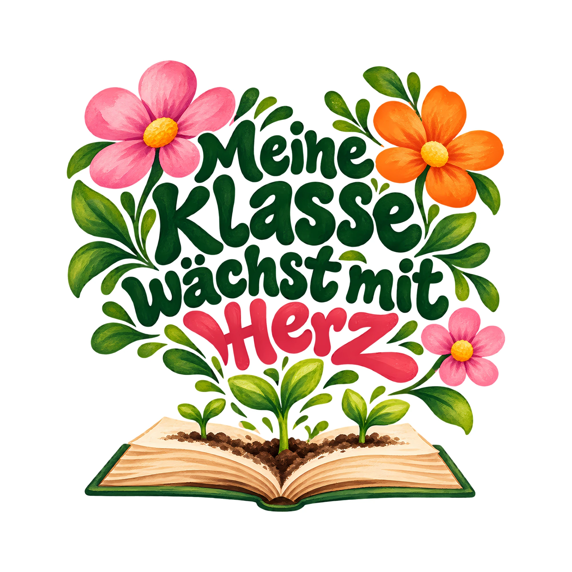Bügelbild Meine Klasse wächst mit Herz als Grafik auf weißem Hintergrund (BB011696)