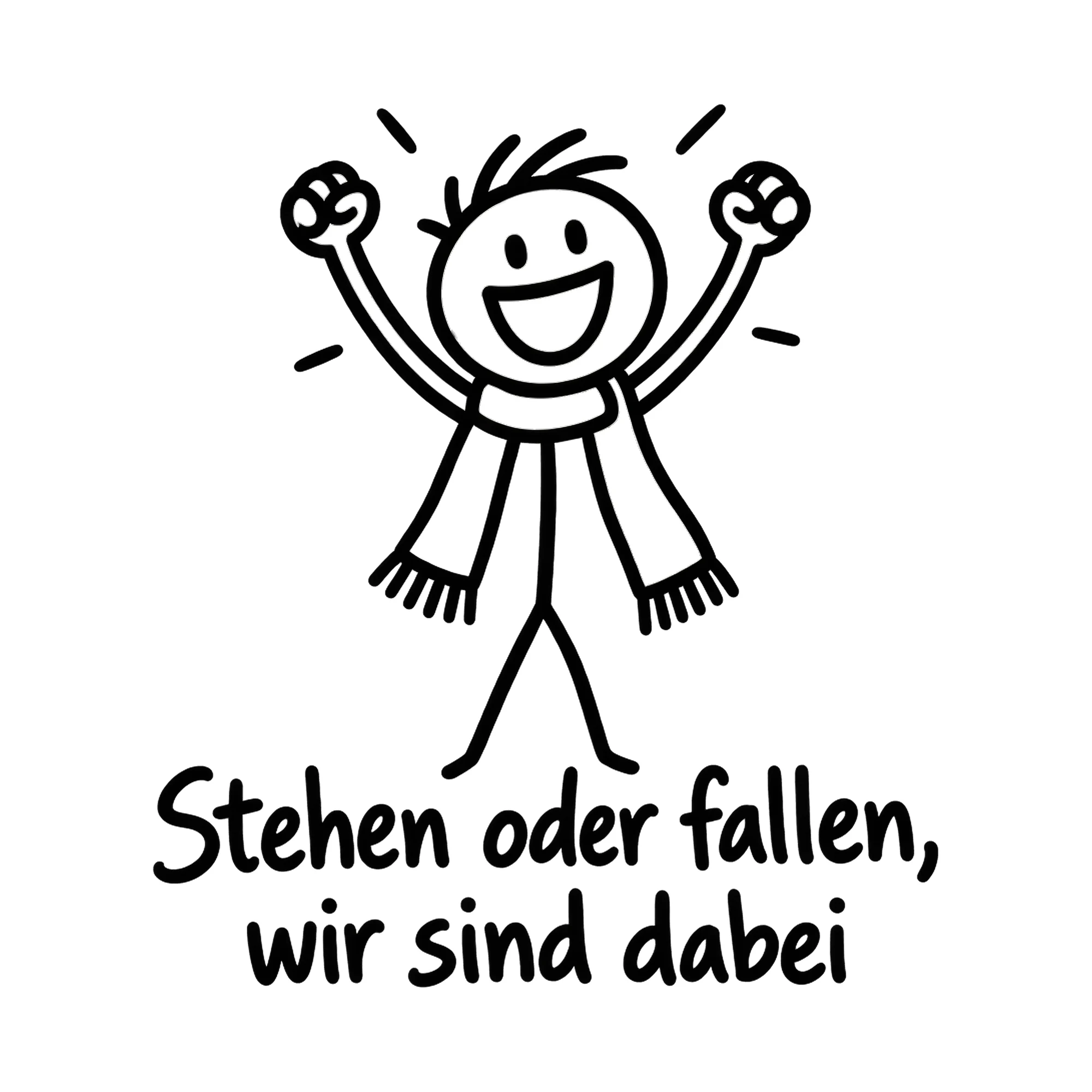 Bügelbild Stehen oder fallen, wir sind dabei, Sport Shirt Spruch als Grafik auf weißem Hintergrund (BB016664)