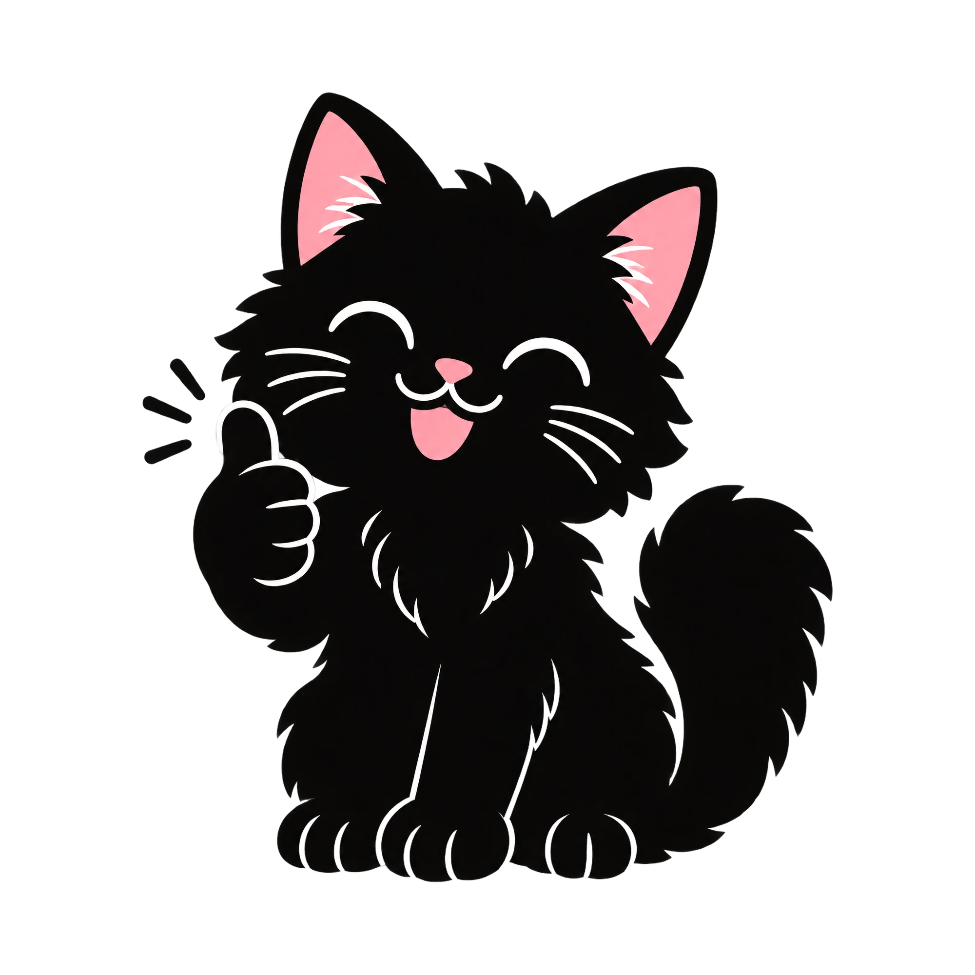 Bügelbild Katze mit Daumen hoch, Tiere Shirt Motiv als Grafik auf weißem Hintergrund (BB017204)