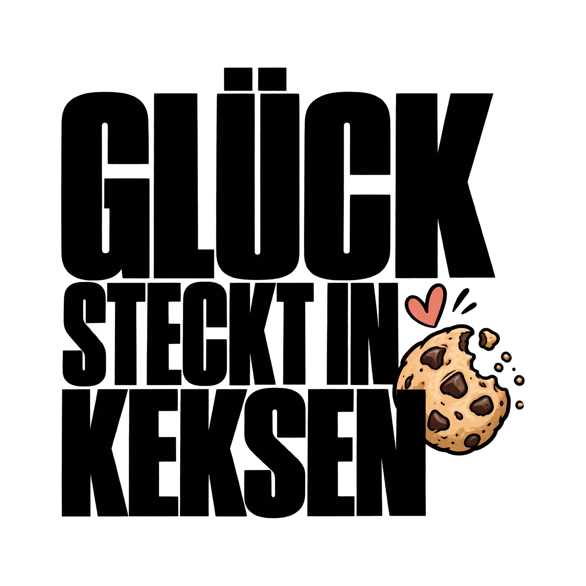 Bügelbild Glück steckt in Keksen als Grafik auf weißem Hintergrund (BB012113)