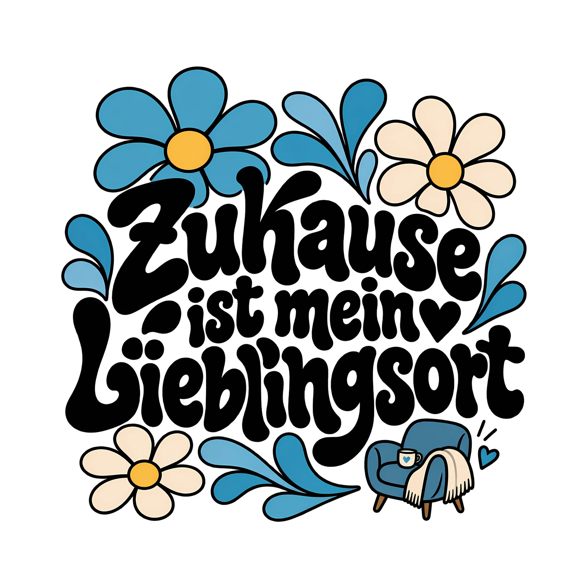 Bügelbild Zuhause ist mein Lieblingsort als Grafik auf weißem Hintergrund (BB014098)
