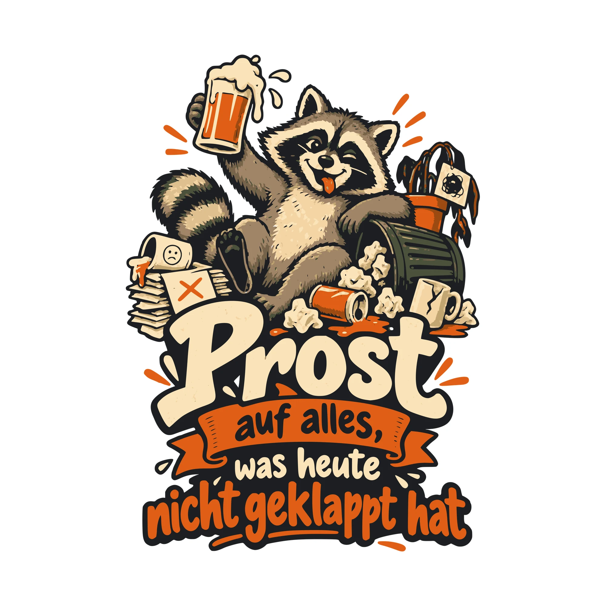 Bügelbild Prost auf alles, was heute nicht geklappt hat als Grafik auf weißem Hintergrund (BB011079)