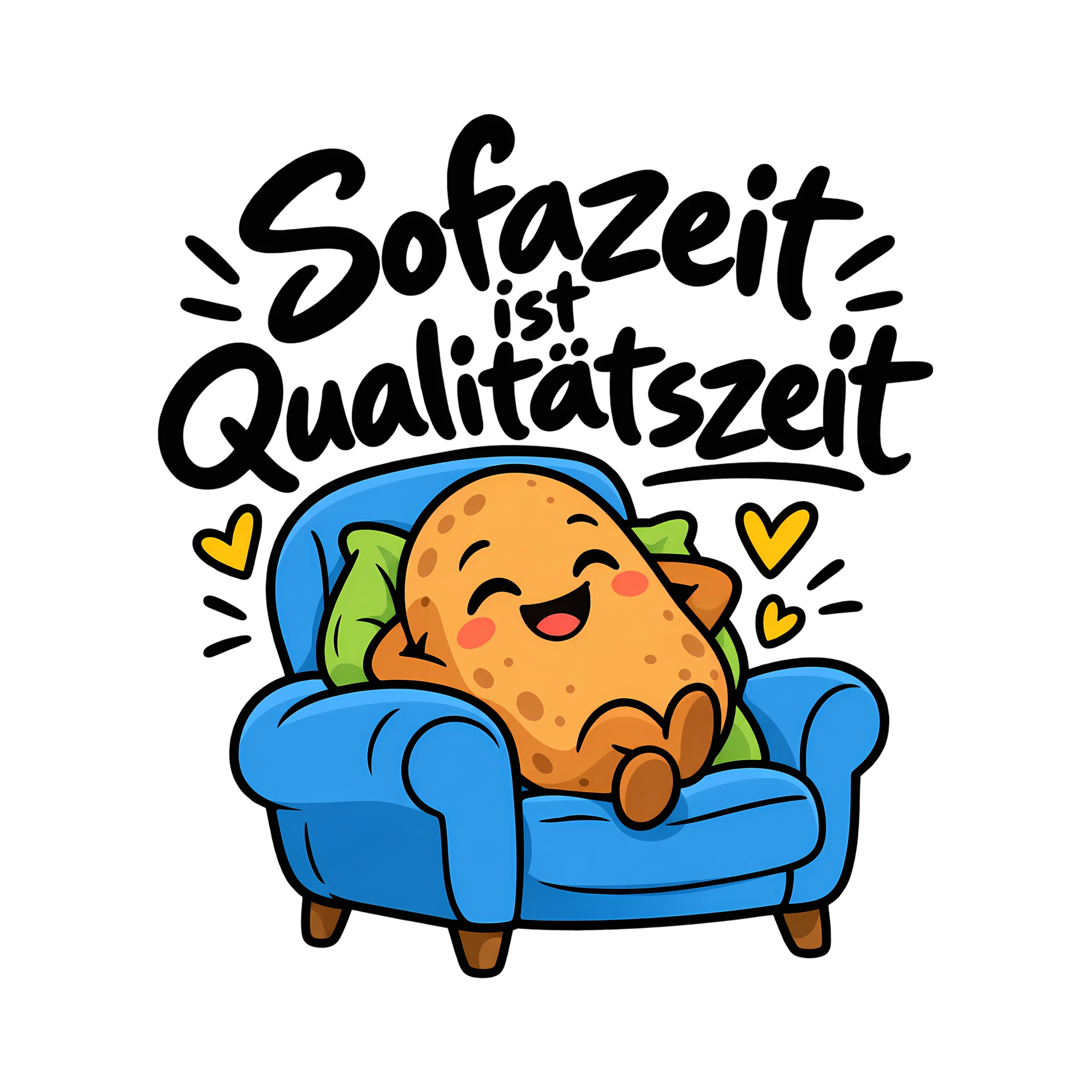 Bügelbild Sofazeit ist Qualitätszeit als Grafik auf weißem Hintergrund (BB014263)